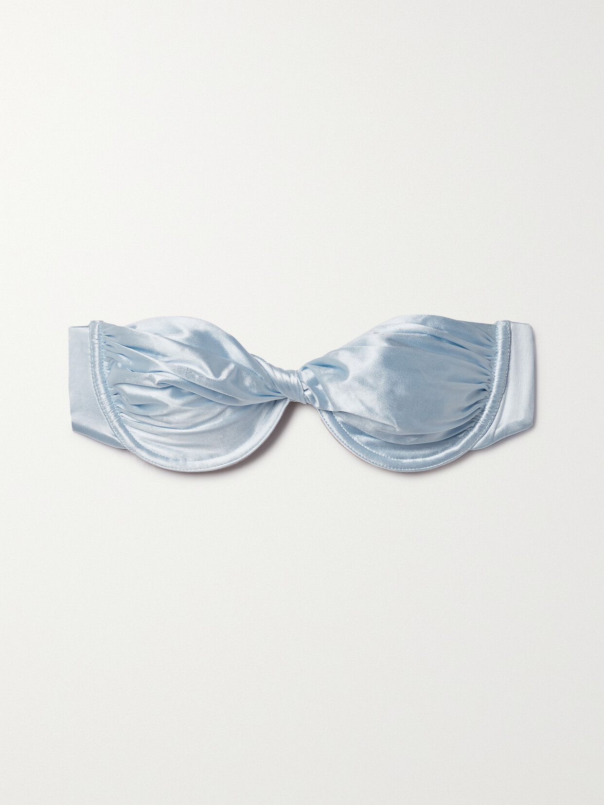 Isa Boulder - Twist-front Ruched Stretch-satin Underwired Bandeau Bikini Top - Blue