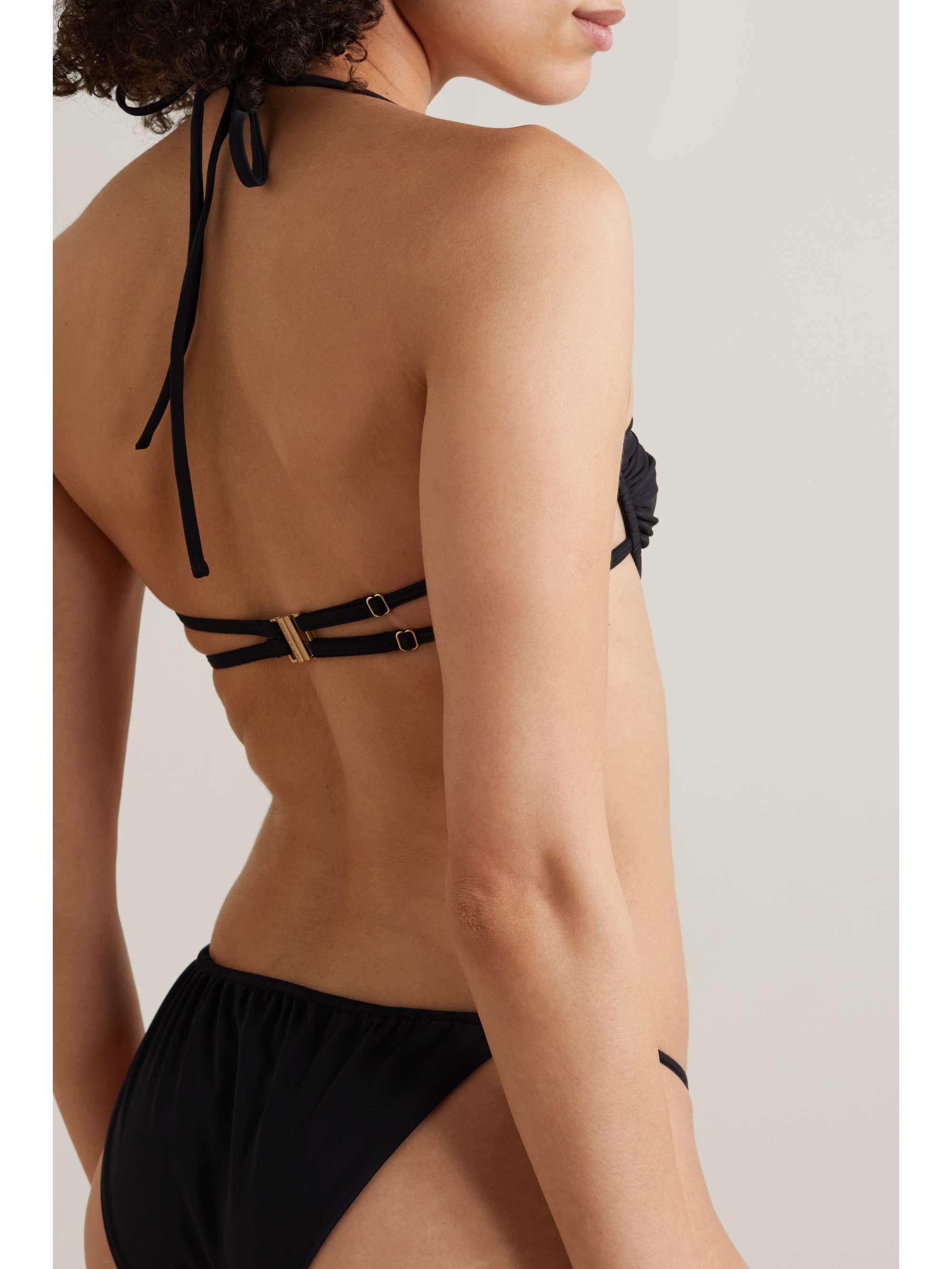 ISA BOULDER Finder ruched stretch-satin underwired halterneck bikini top