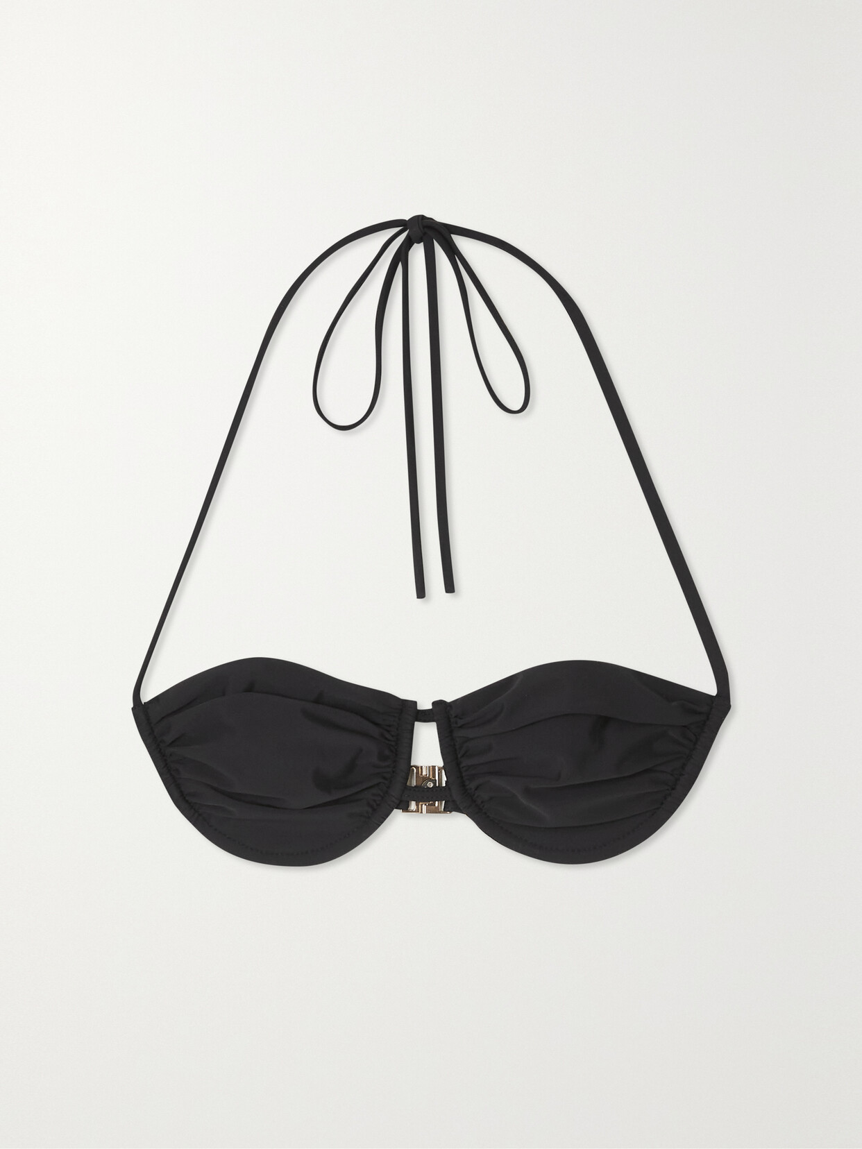 Isa Boulder Finder Ruched Stretch-sateen Underwired Halterneck Bikini Top - Black