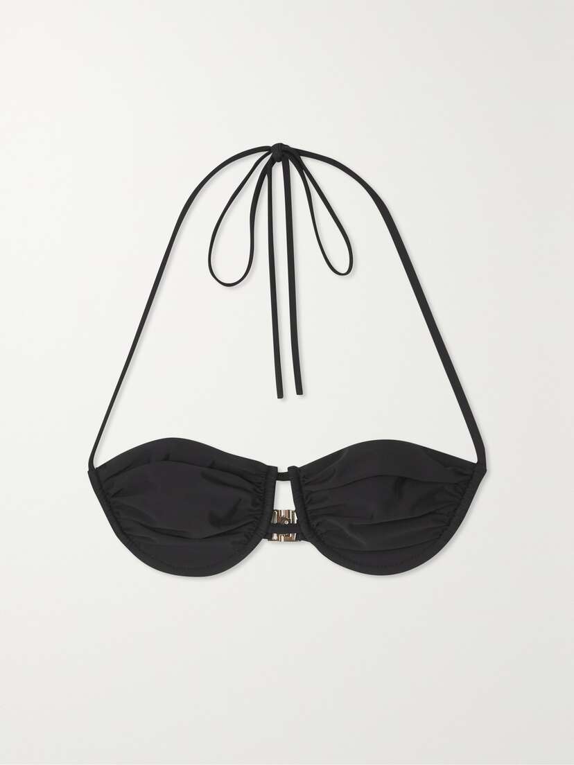 Isa Boulder Finder Ruched Stretch-sateen Underwired Halterneck Bikini Top