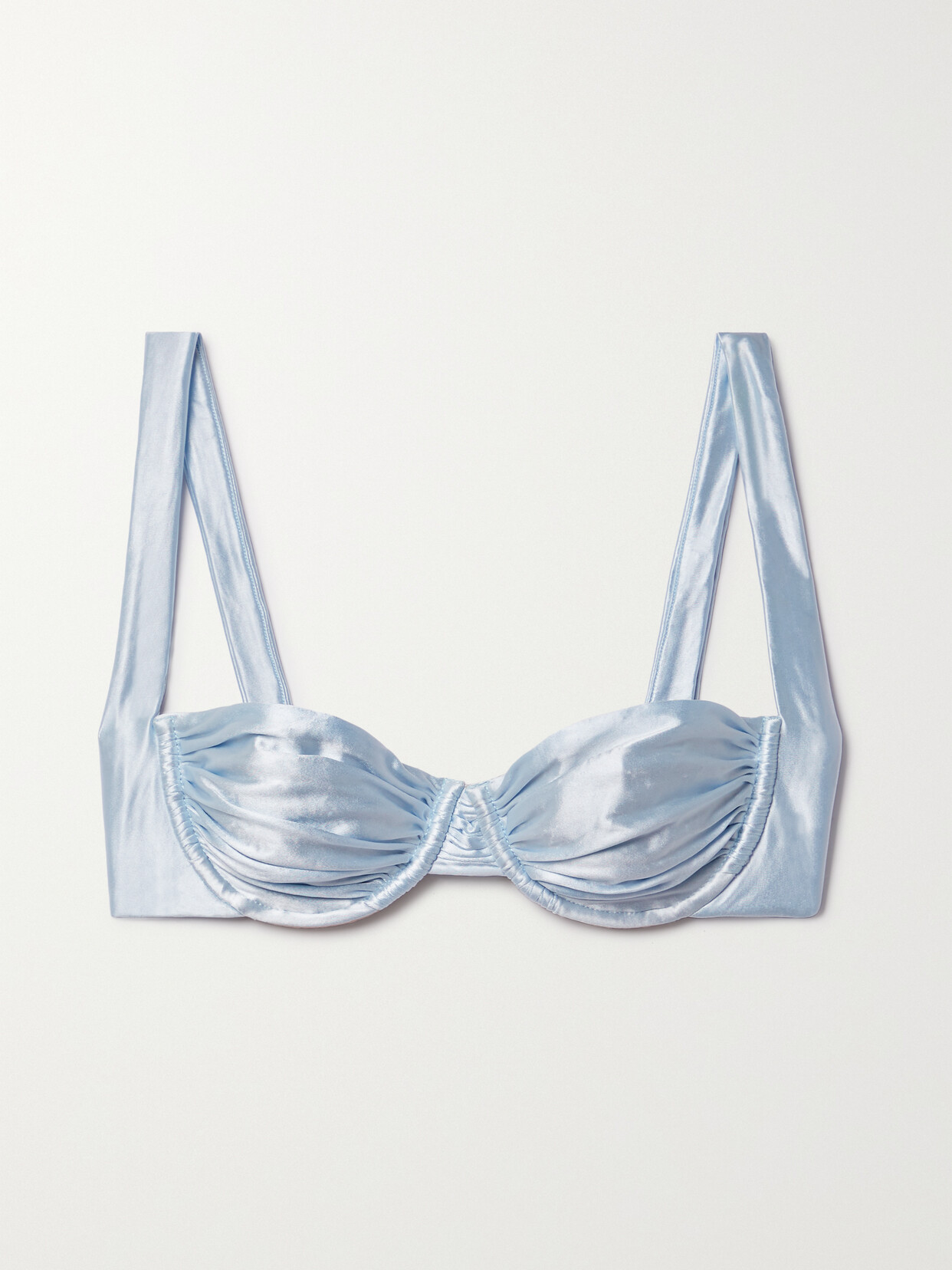 Isa Boulder - Brie Ruched Metallic Stretch-satin Underwired Bikini Top - Blue