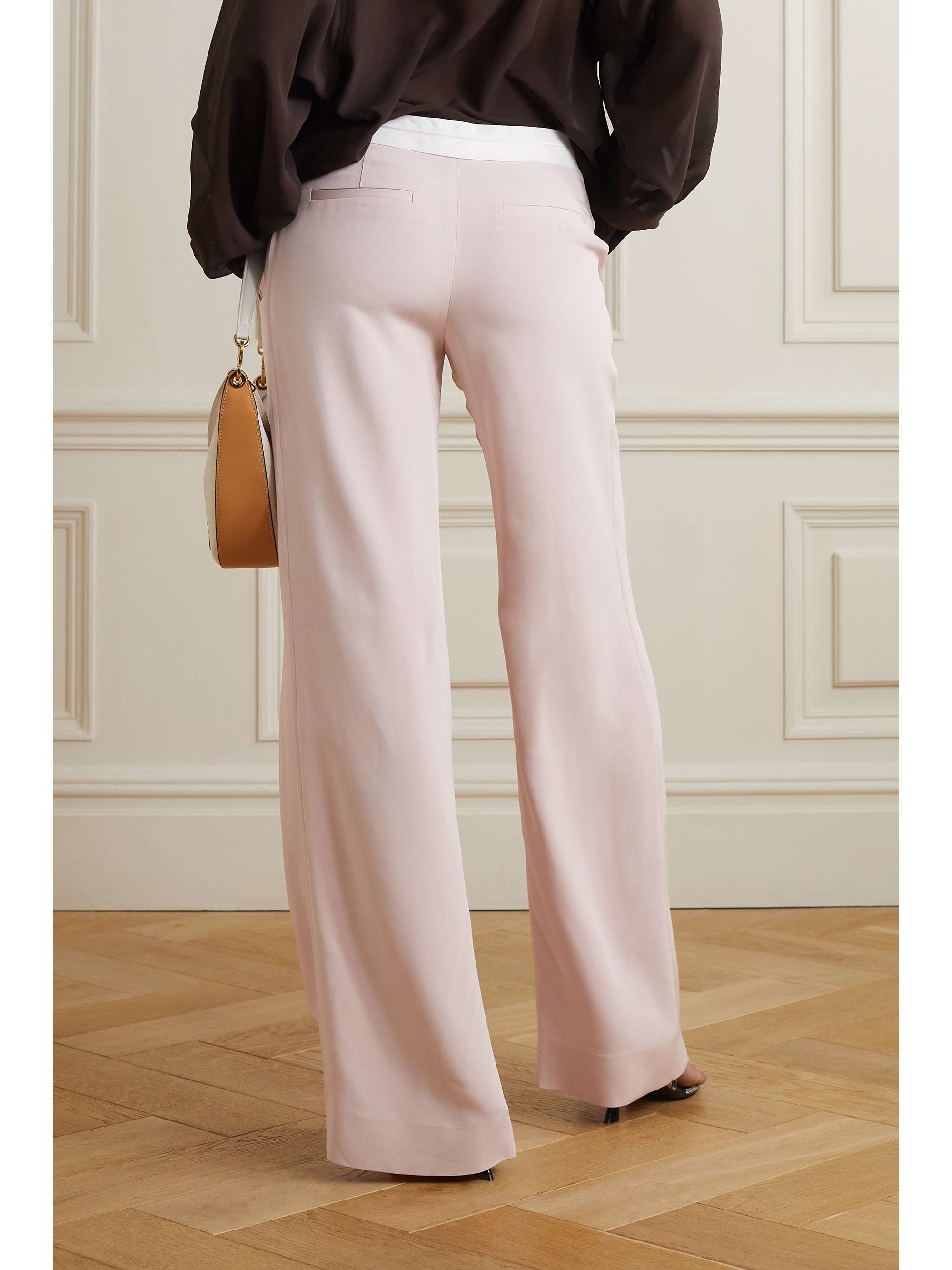VICTORIA BECKHAM Paneled two-tone stretch-cady straight-leg pants