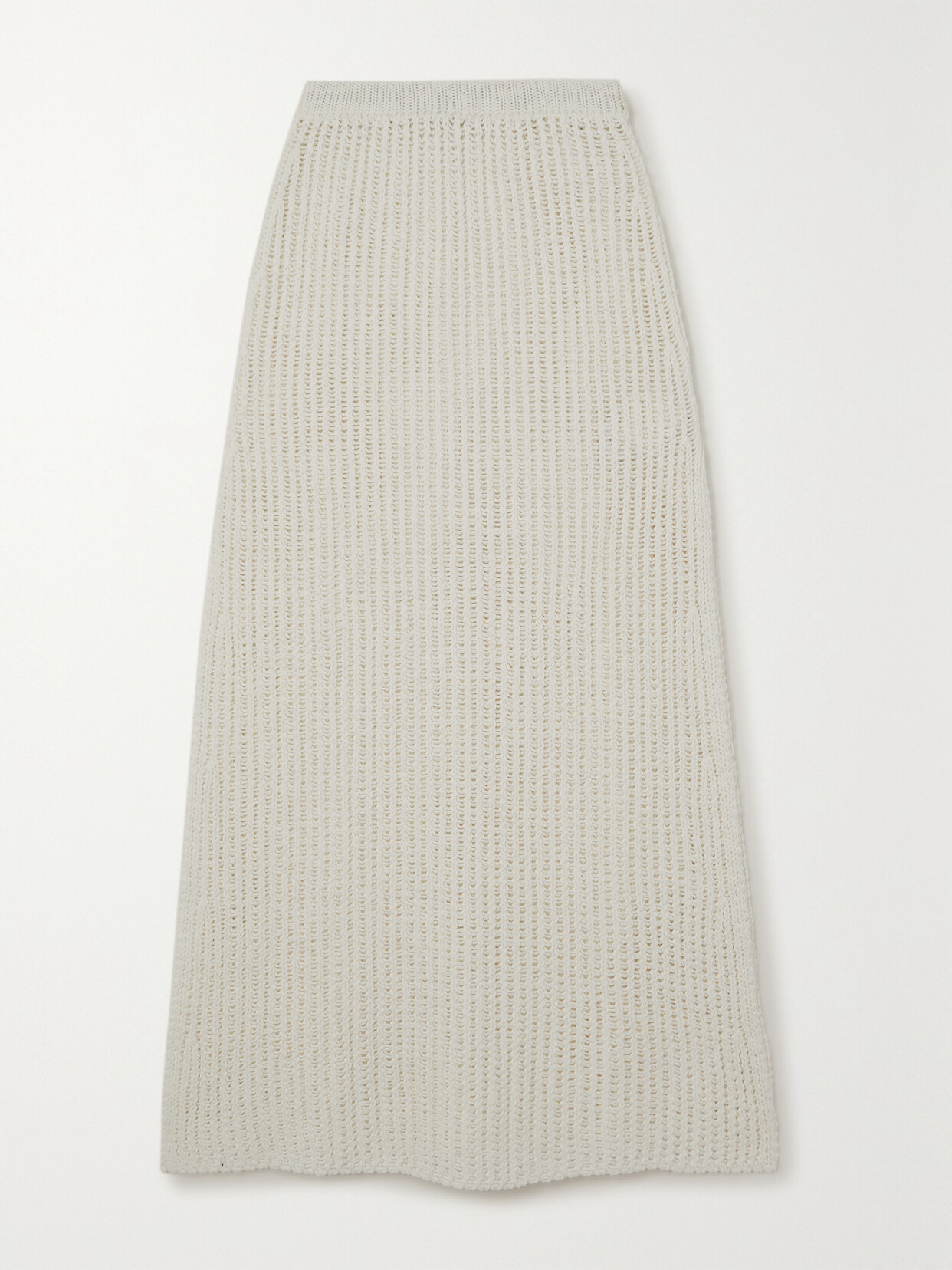 Ferragamo Open-knit Ribbed Cotton Maxi Skirt - White