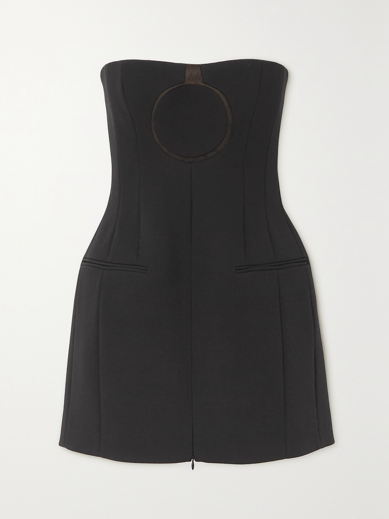 Ferragamo Strapless Tulle-trimmed Wool Mini Dress In Black