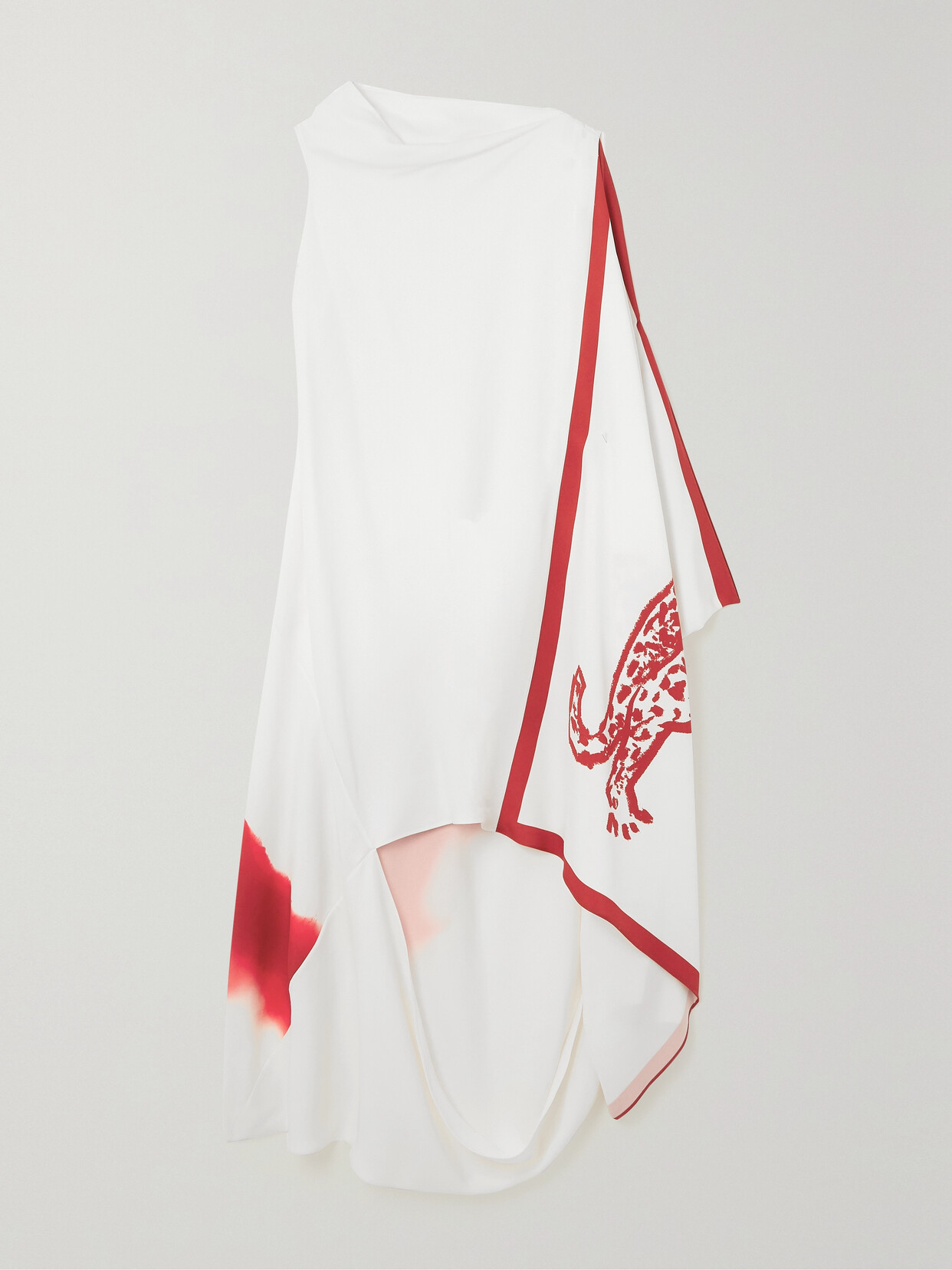 Shop Ferragamo Draped Printed Satin Dress In White