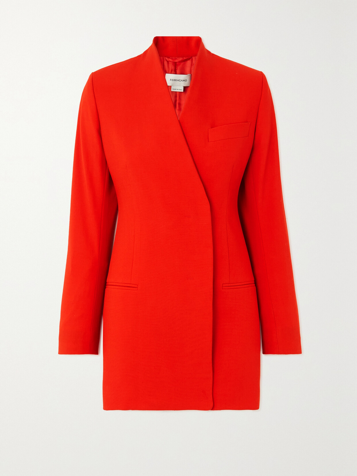 Shop Ferragamo Wrap-effect Grain De Poudre Wool Blazer In Red