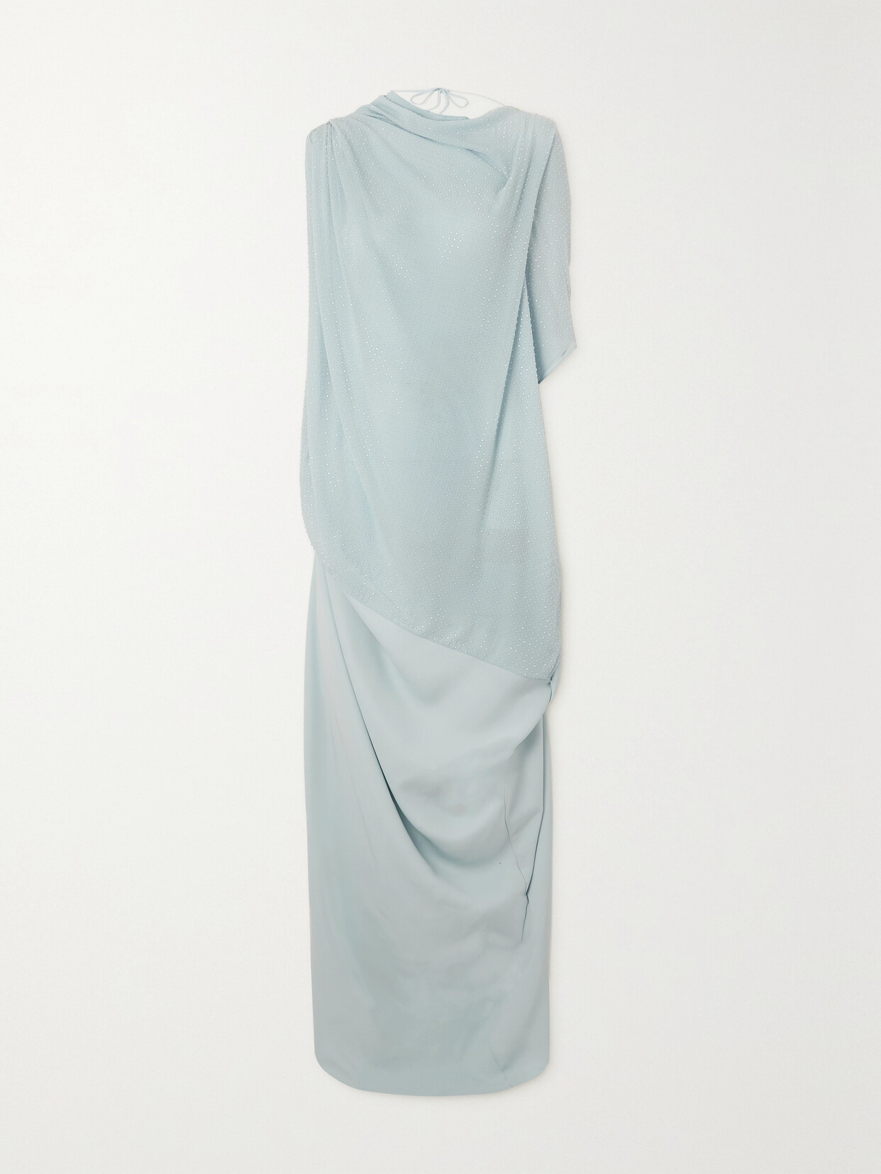 Ferragamo Asymmetric Draped Crystal-embellished Silk-chiffon And Satin Dress In Blue