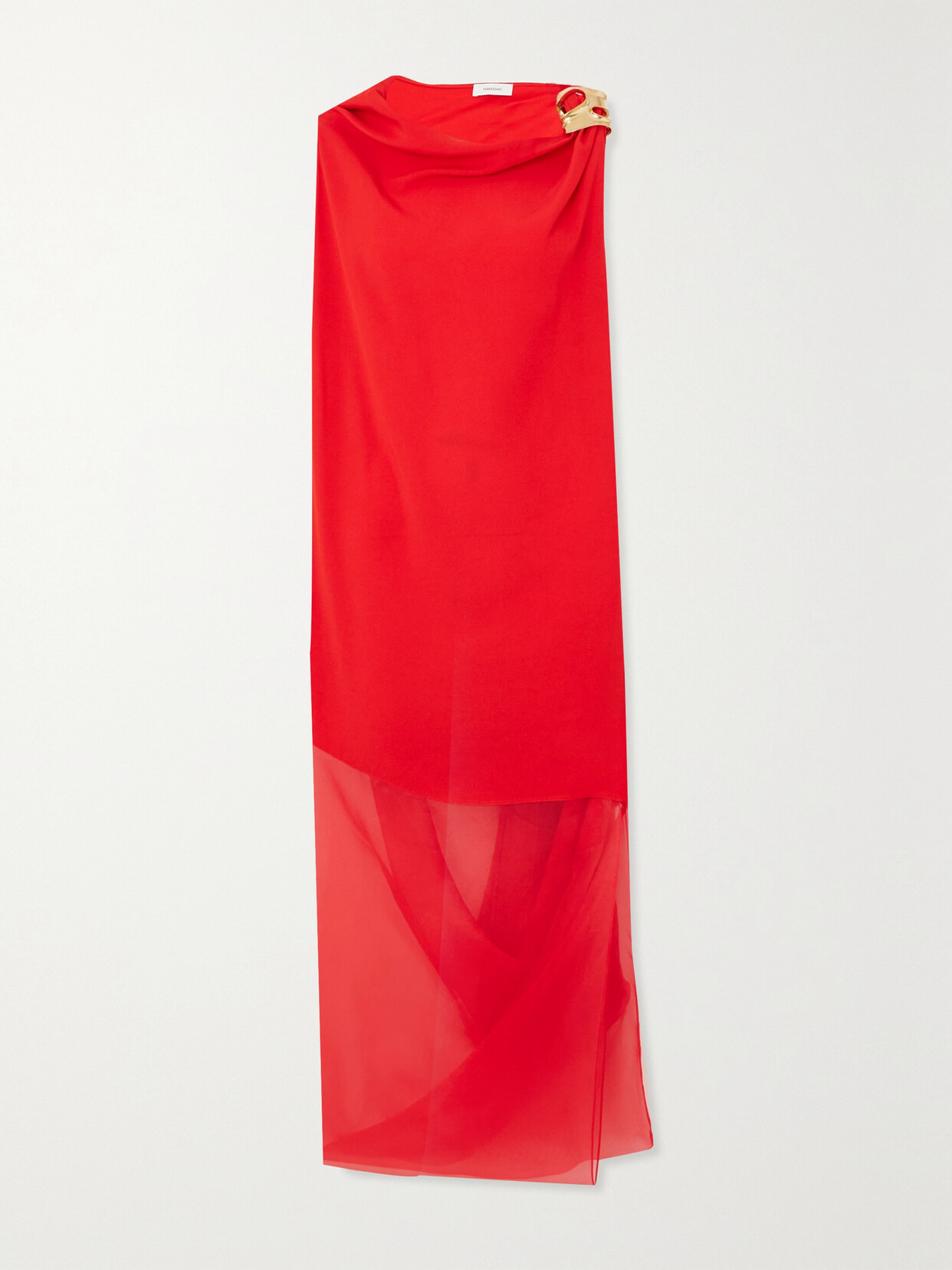 Ferragamo - Asymmetric Embellished Draped Satin And Organza Dress - Red