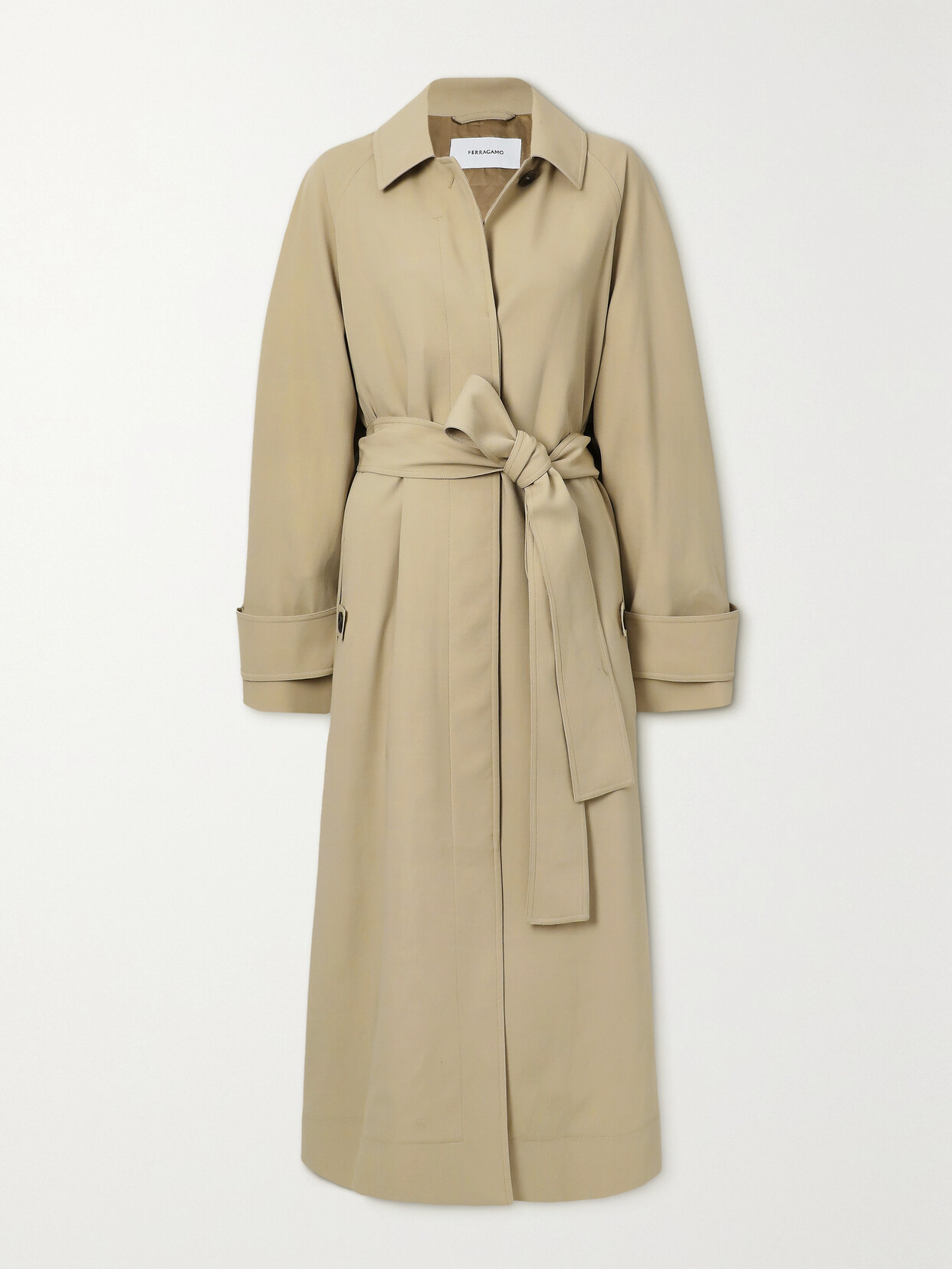 Ferragamo Belted Wool Trench Coat In Gray