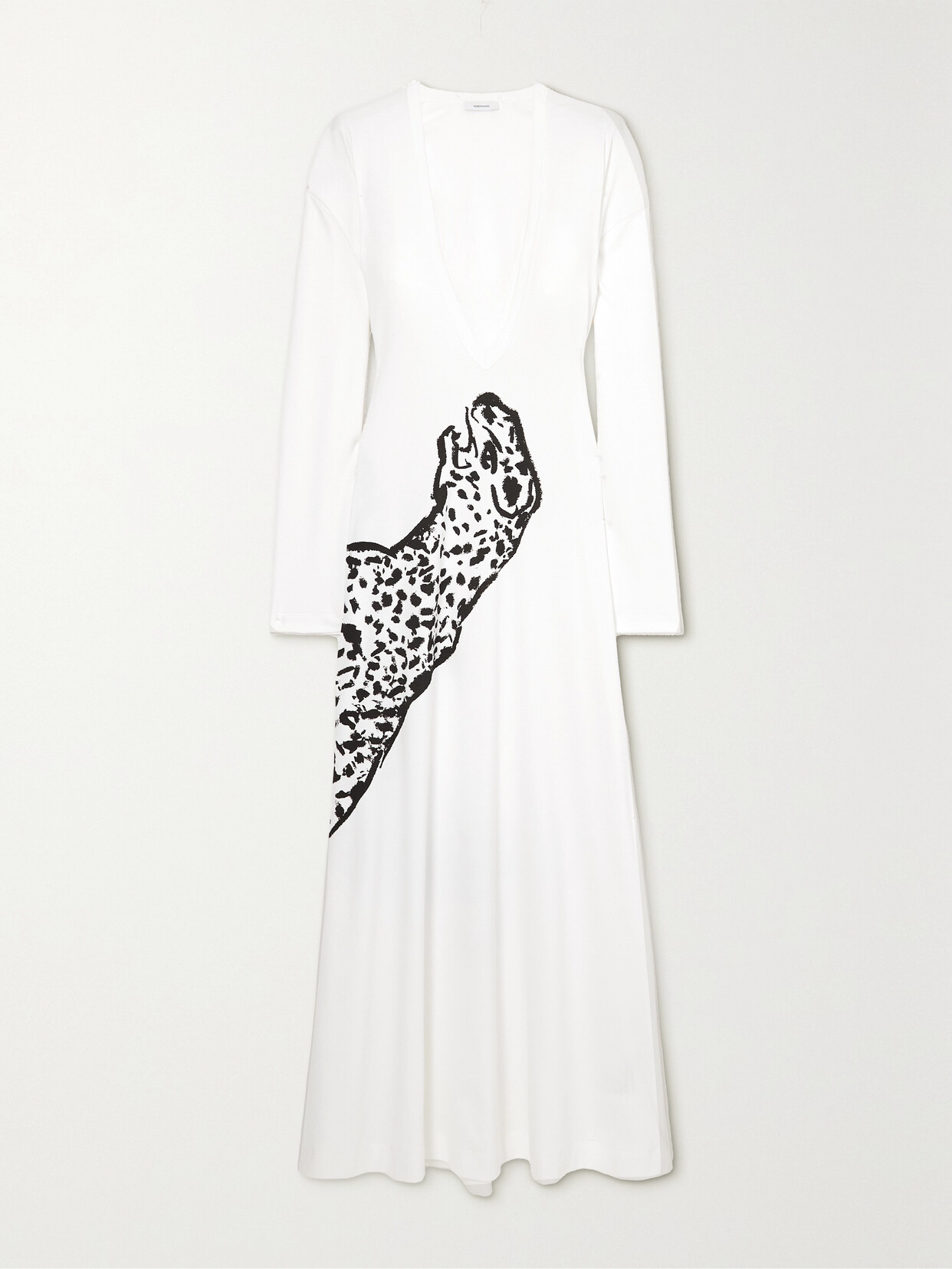 Ferragamo - Printed Cotton-jersey Maxi Dress - White