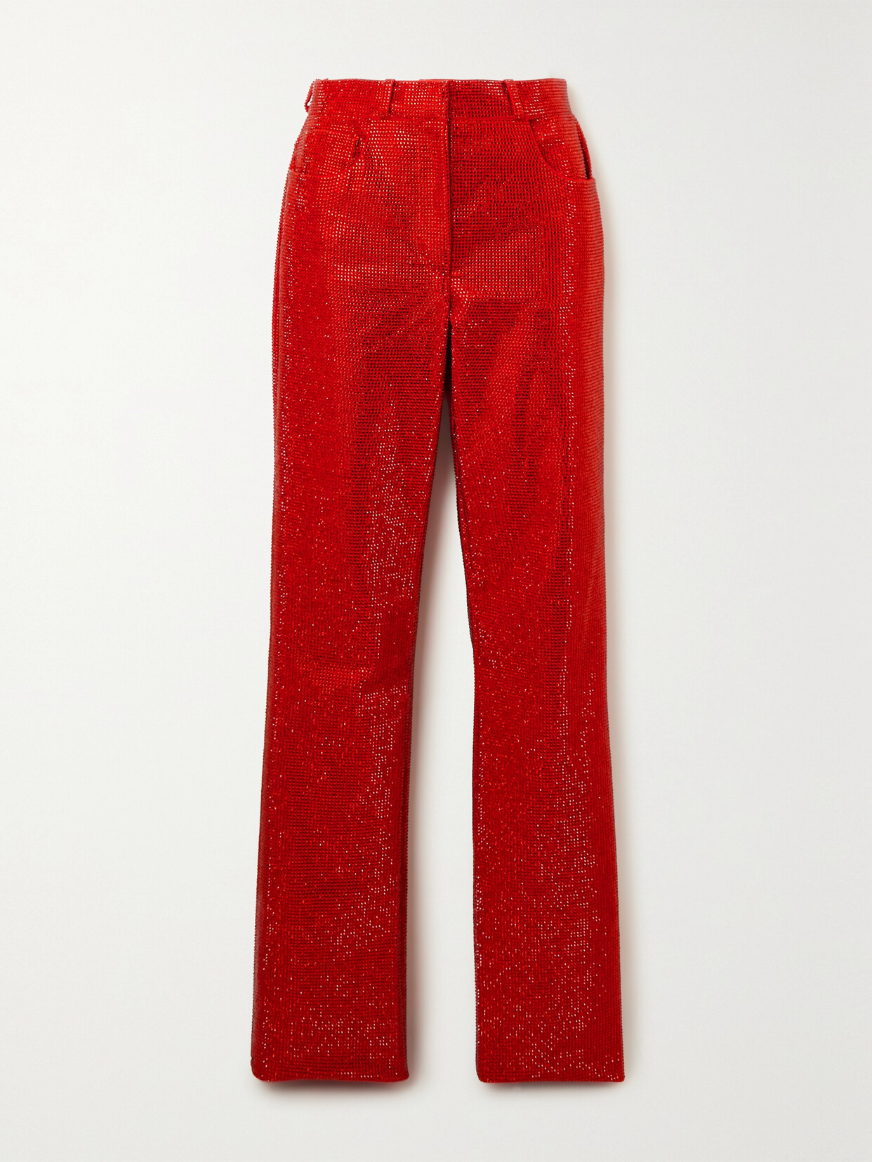 Ferragamo Crystal-embellished Cotton-blend Straight-leg Pants In Red