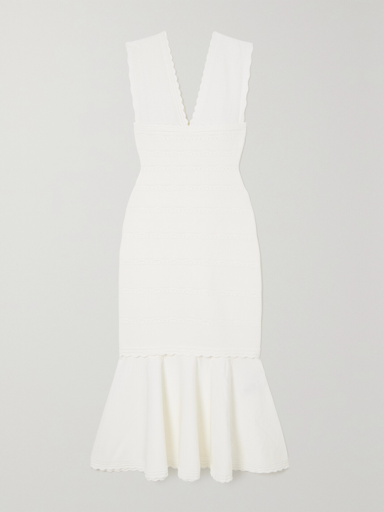 Victoria Beckham - Perforated Scalloped Flared Stretch-knit Midi Dress - White