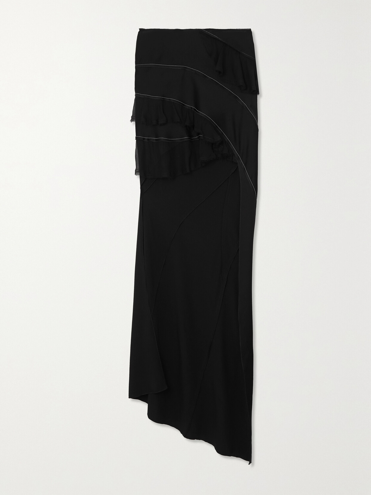 Victoria Beckham - Asymmetric Ruffled Chiffon-trimmed Crepe De Chine Maxi Skirt - Black