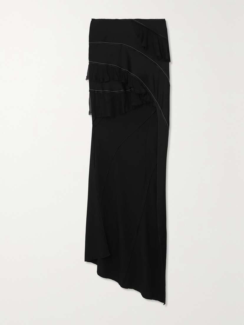 Victoria Beckham Asymmetric Ruffled Chiffon-trimmed Crepe De Chine Maxi Skirt