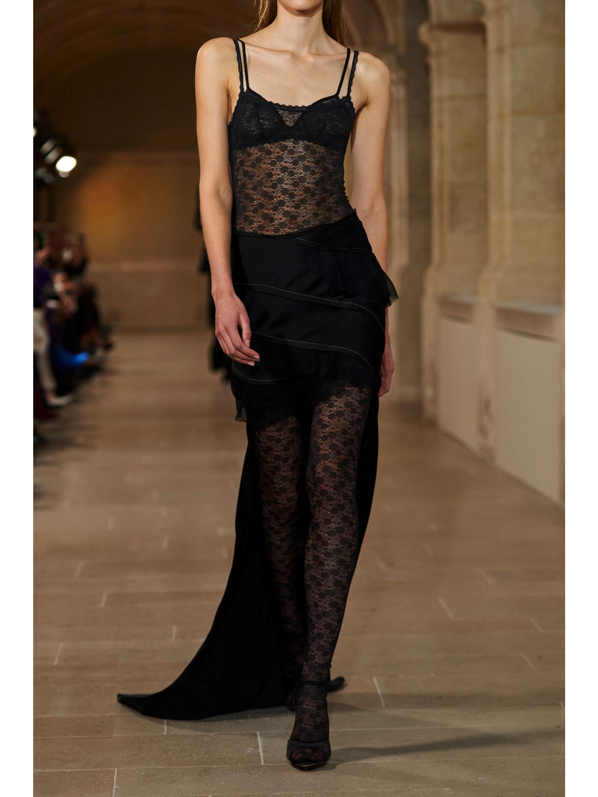 VICTORIA BECKHAM Asymmetric ruffled chiffon-trimmed crepe de chine maxi skirt