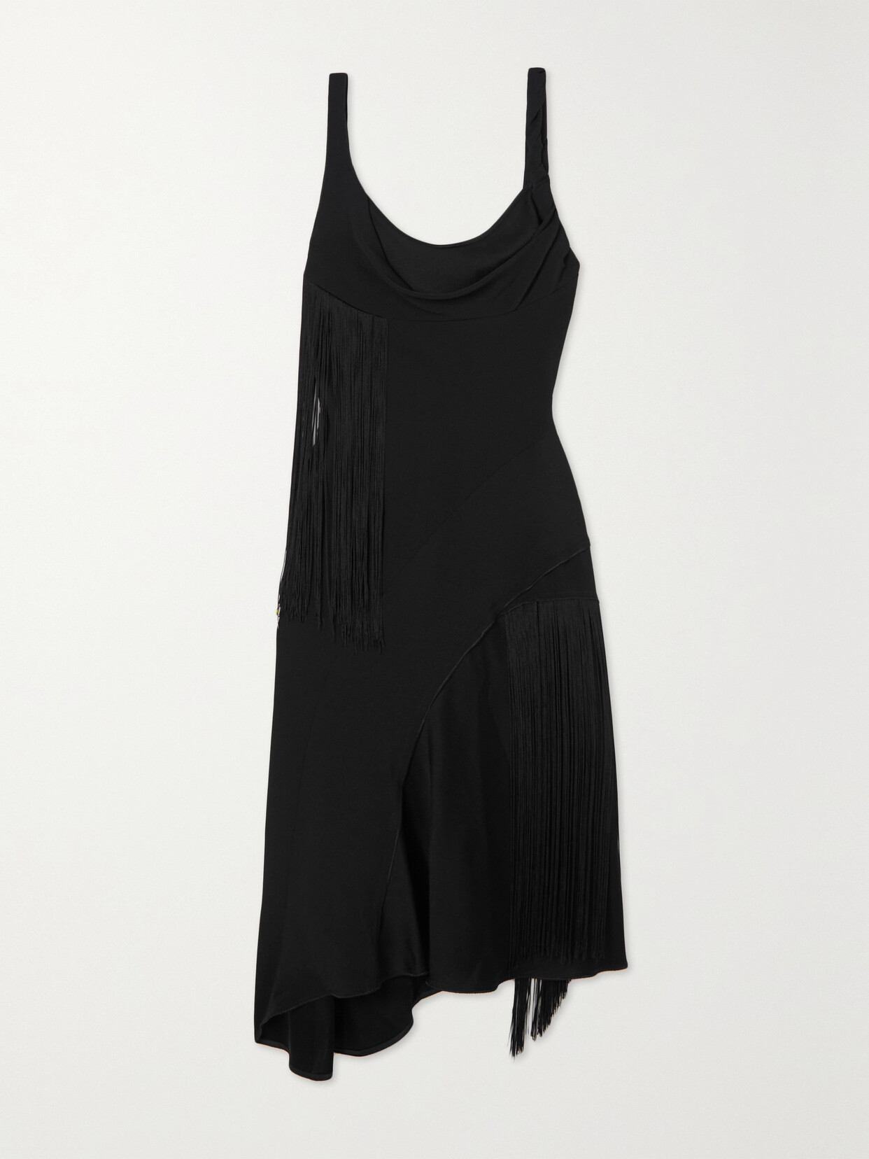 Victoria Beckham - Asymmetric Fringed Satin-crepe Midi Dress - Black