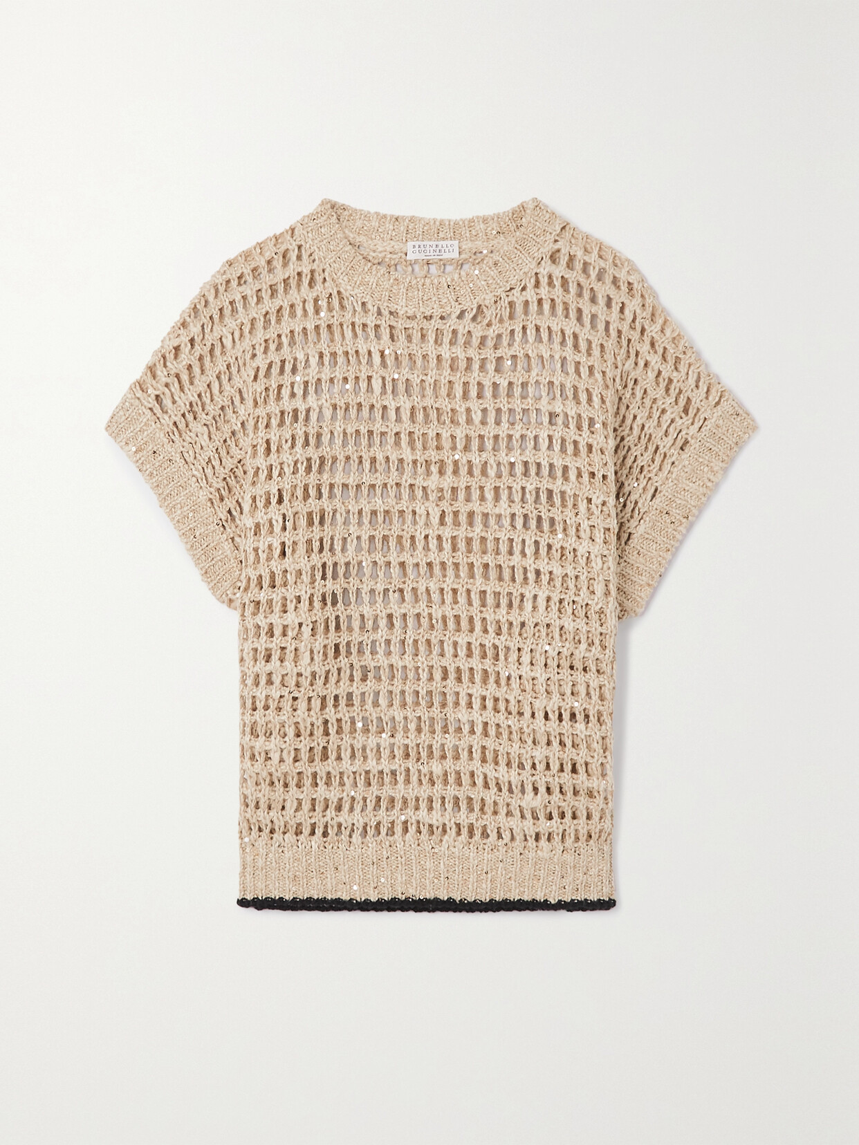 Brunello Cucinelli - Sequined Open-knit Linen And Silk-blend Sweater - Neutrals