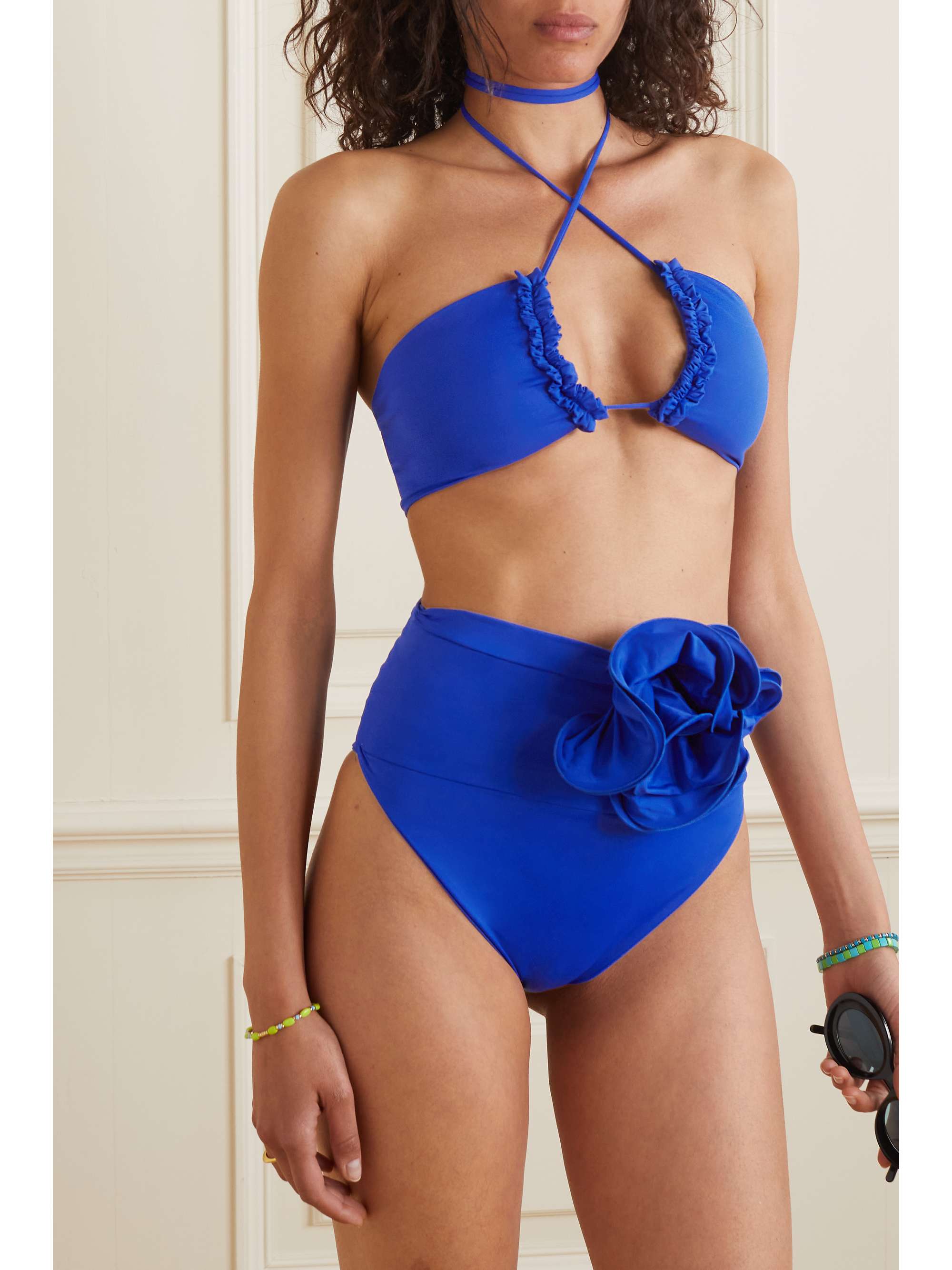 MAGDA BUTRYM Criss cross ruffled halterneck bandeau bikini top