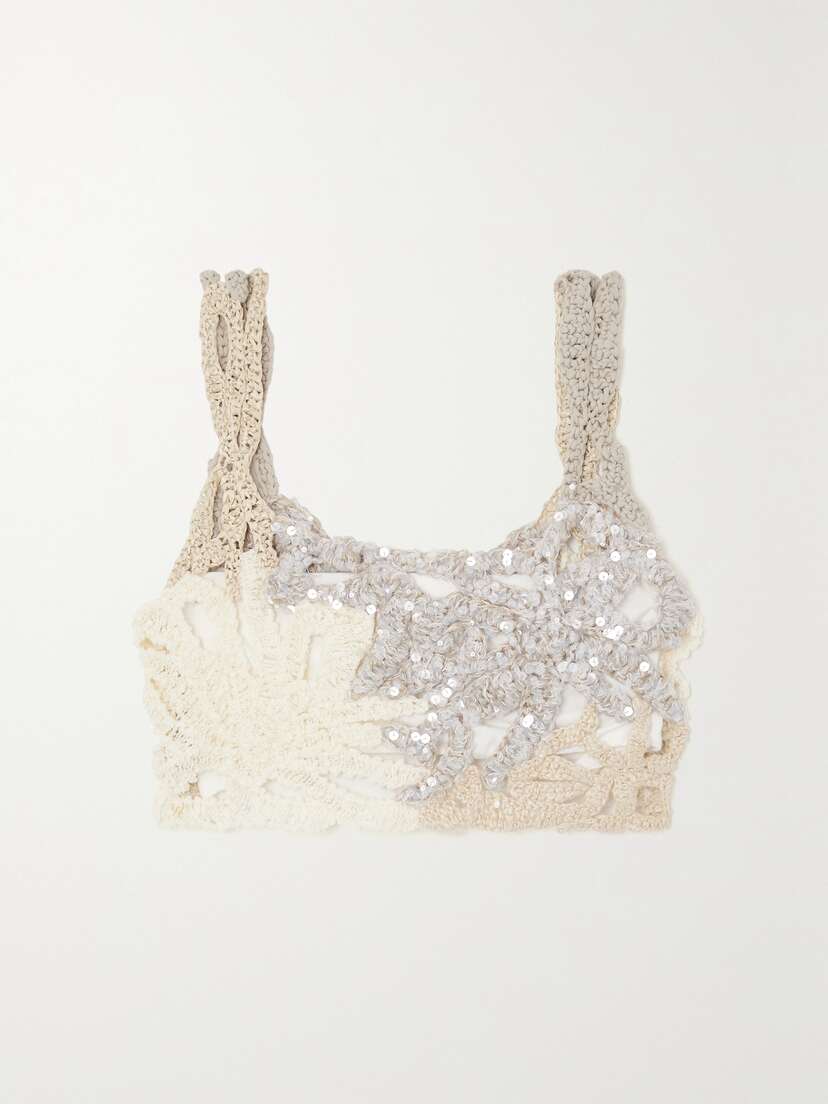 Brunello Cucinelli Cropped Sequin-embellished Open-knit Top