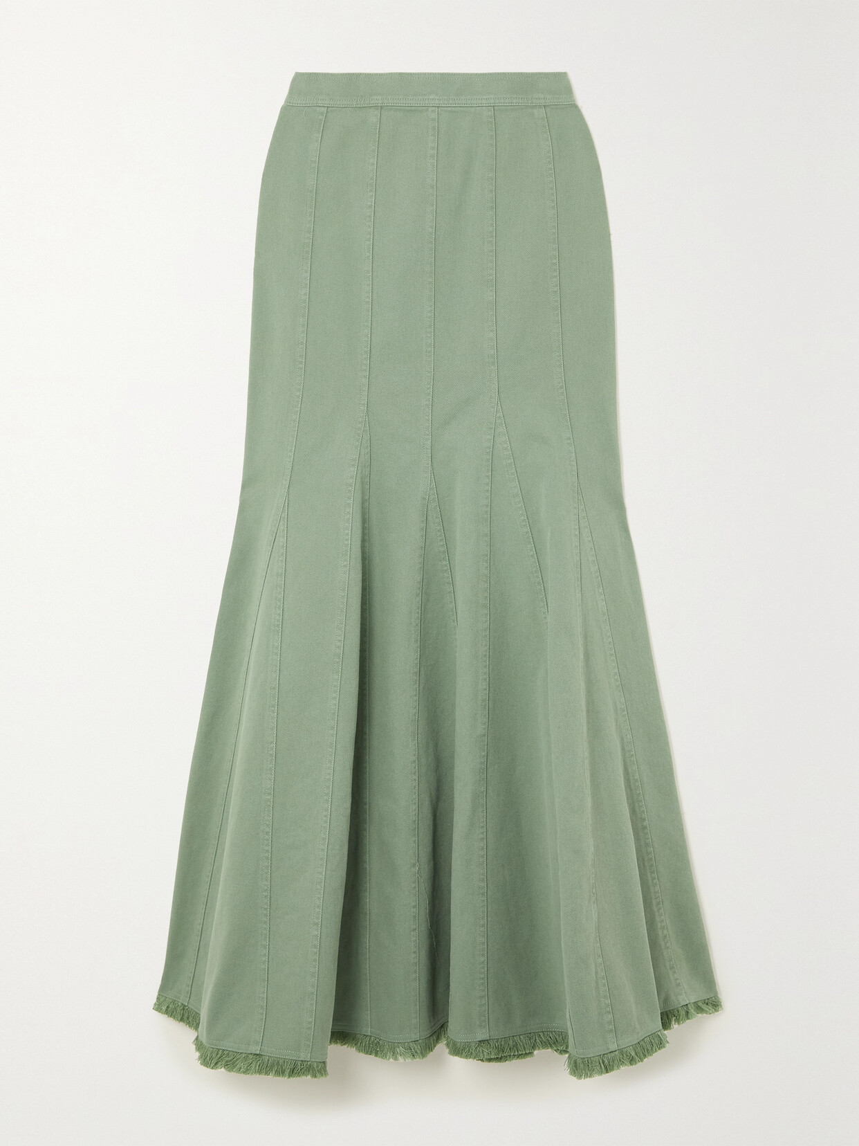 Shop Max Mara Trudy Pleated Cotton-twill Maxi Skirt In Green