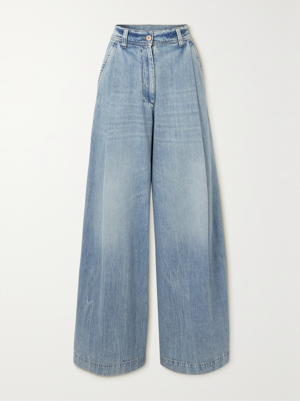 Brunello Cucinelli - Pleated Mid-rise Wide-leg Jeans - Blue