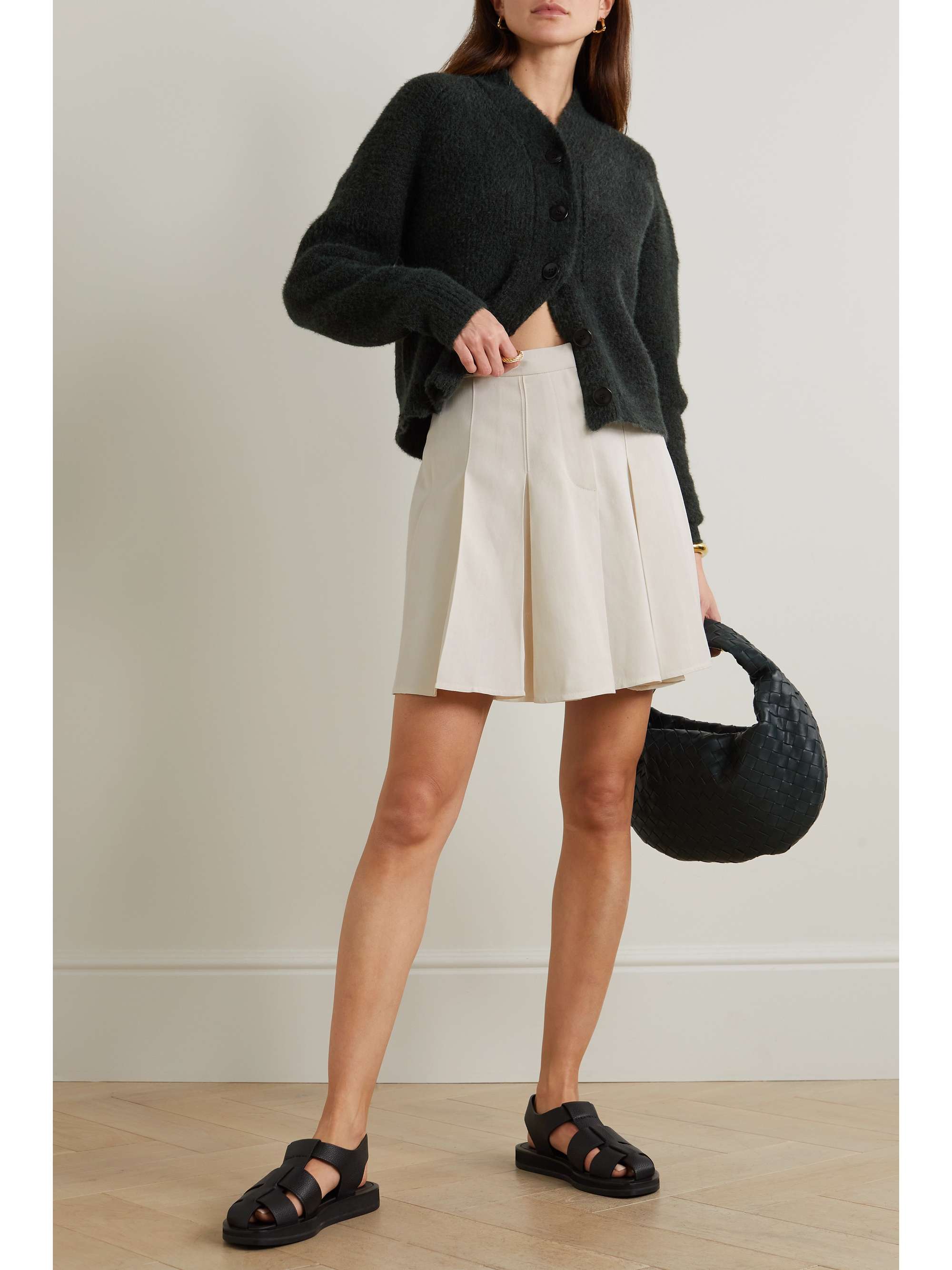 BRUNELLO CUCINELLI Bead-embellished pleated crepe mini skirt