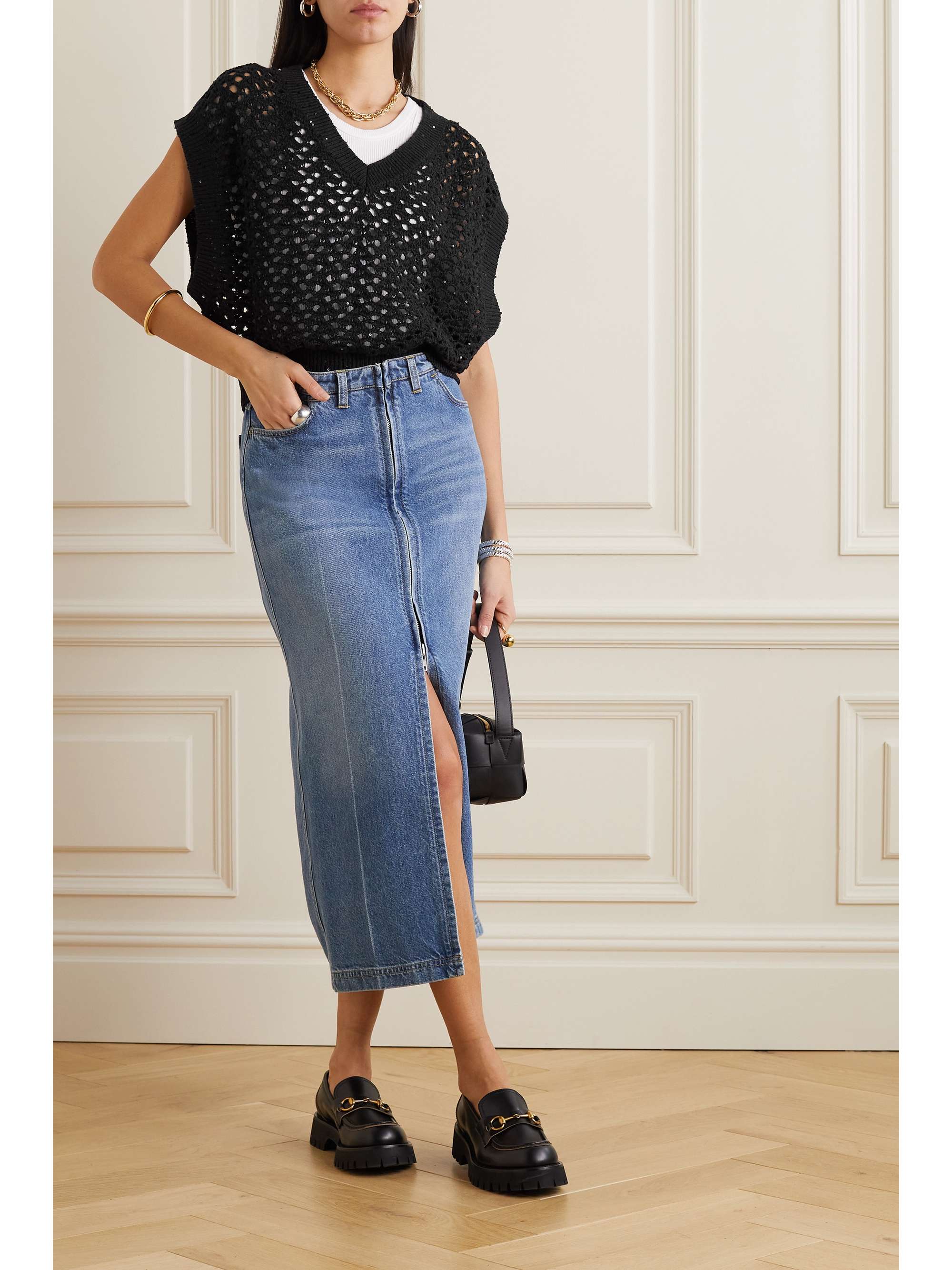 BRUNELLO CUCINELLI Dazzling Net embellished open-knit cotton, linen and silk-blend vest
