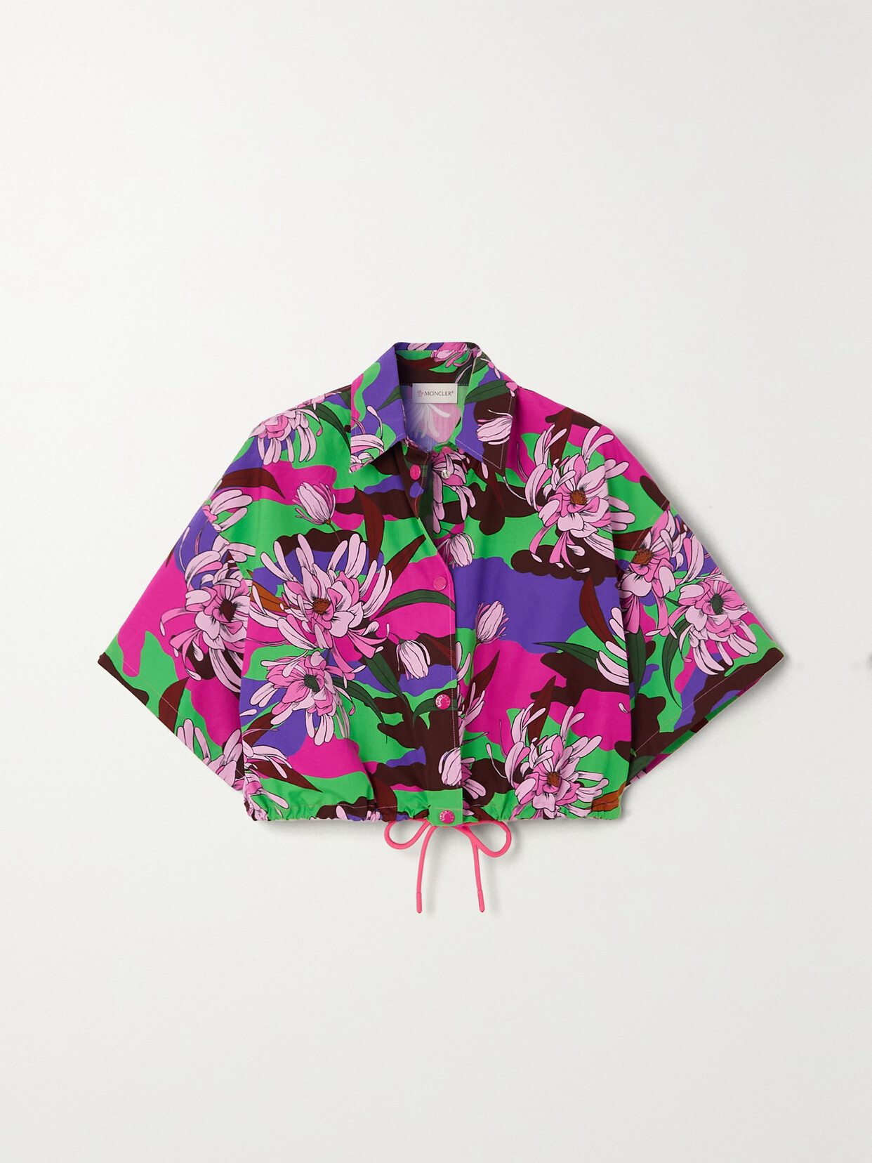 Moncler - Cropped Floral-print Cotton-poplin Shirt - Purple