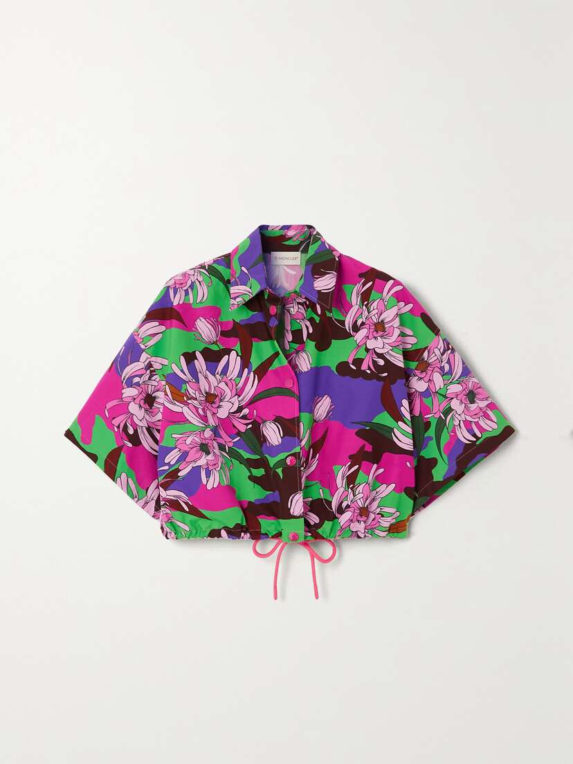 Moncler Cropped Floral-print Cotton-poplin Shirt