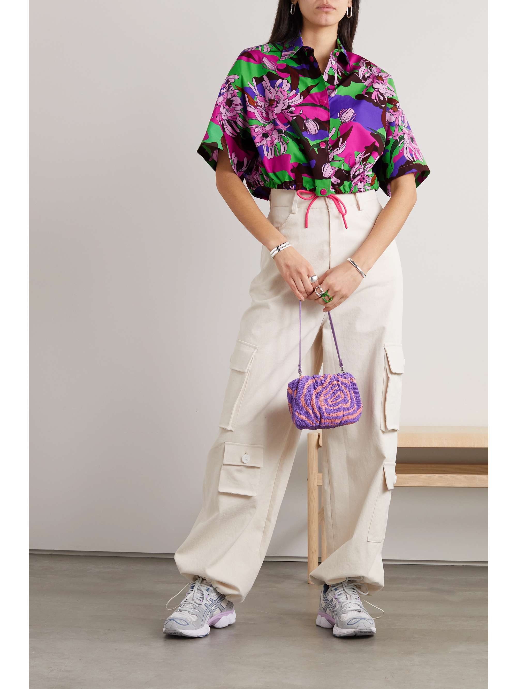 MONCLER Cropped floral-print cotton-poplin shirt