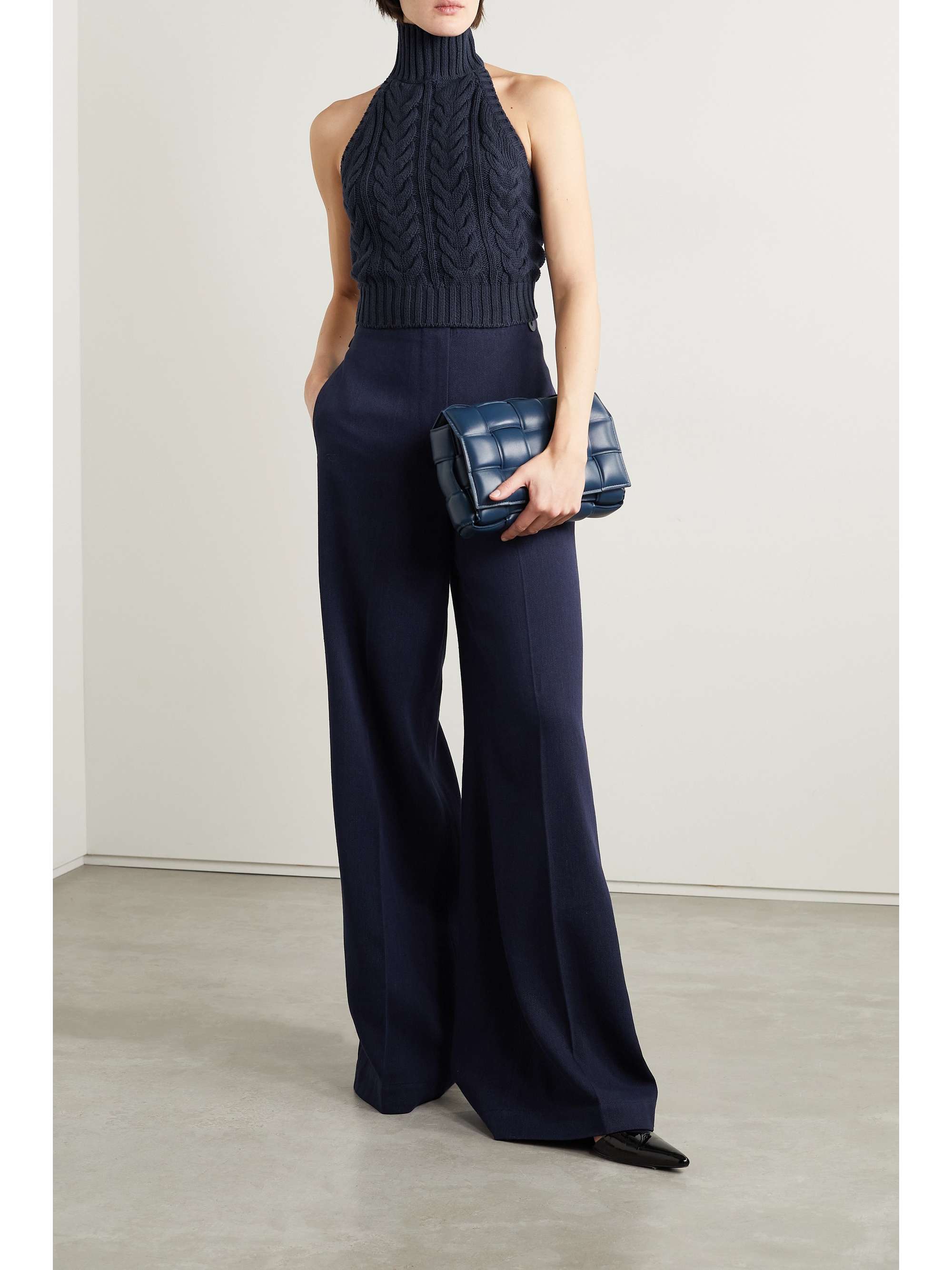 MAX MARA Stallo cropped cable-knit cotton halterneck top