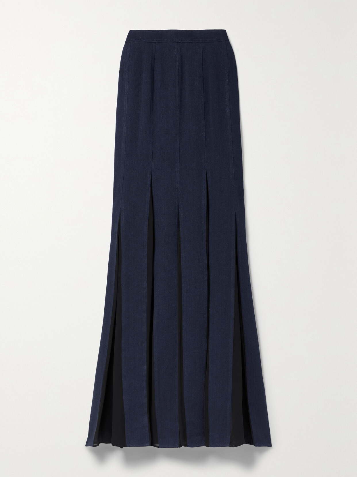 Max Mara - Nicia Pleated Georgette-trimmed Linen And Cotton-blend Twill Maxi Skirt - Blue