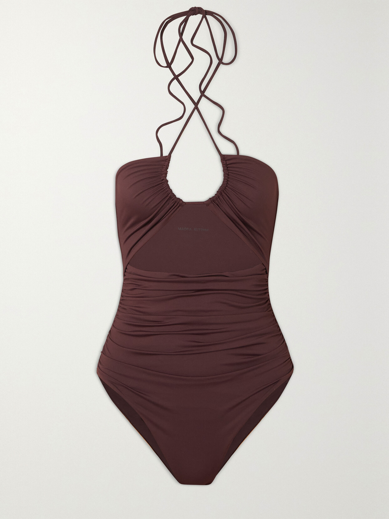 Magda Butrym - Appliquéd Cutout Ruched Halterneck Swimsuit - Burgundy