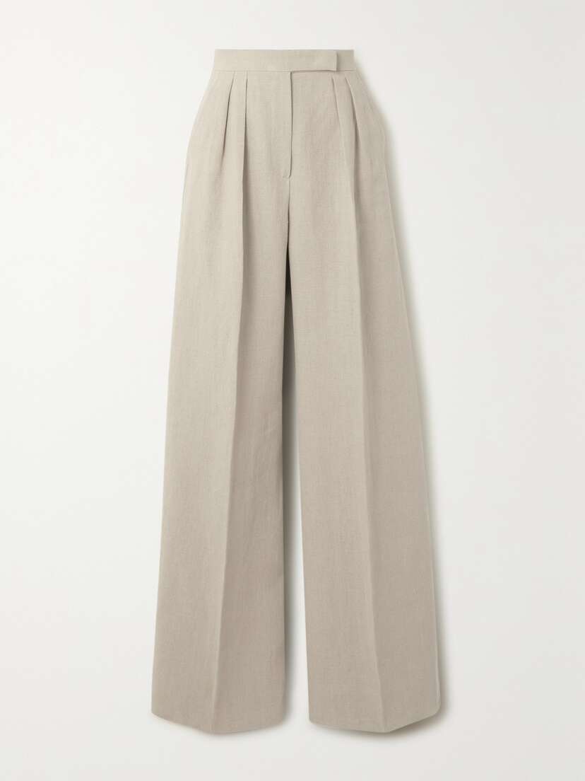 Max Mara Caden Pleated Linen Wide-leg Pants - UK 4