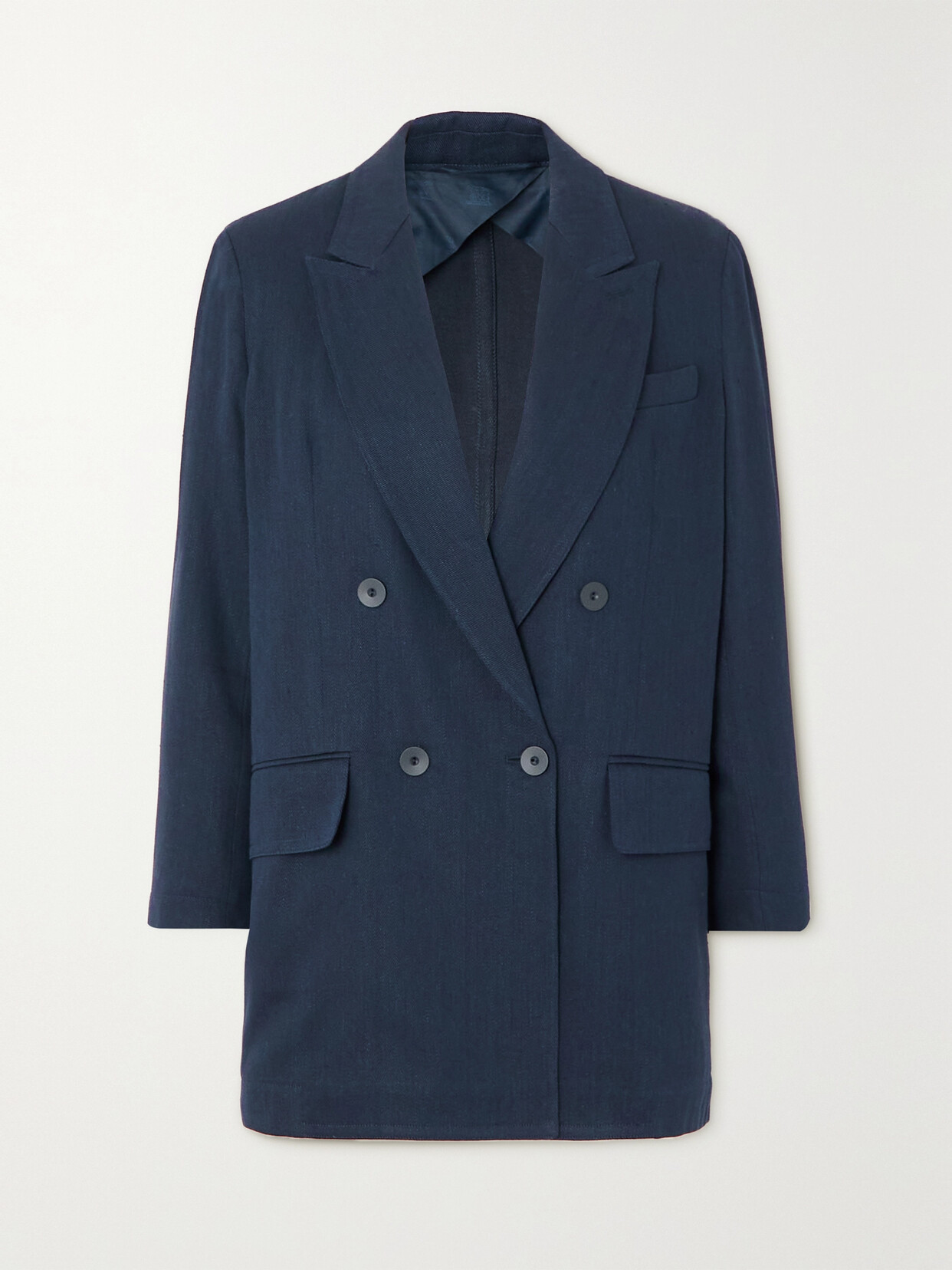 Shop Max Mara Filante Double-breasted Linen And Cotton-blend Twill Blazer In Blue