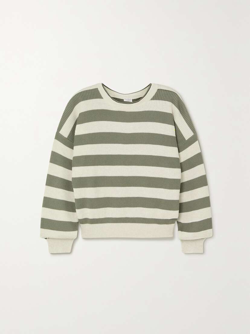 Brunello Cucinelli Striped Ribbed Cotton Sweater