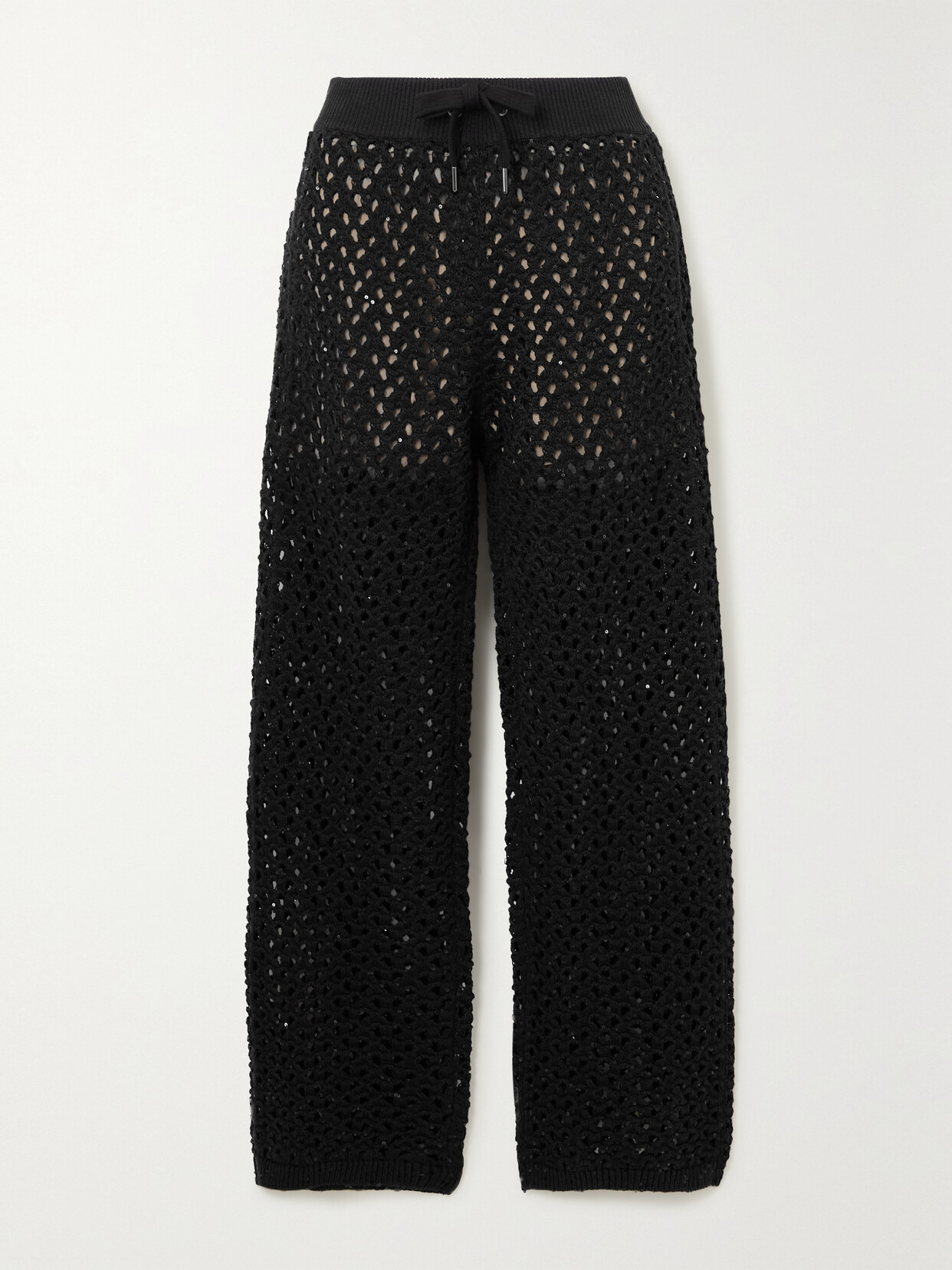 Brunello Cucinelli - Sequin-embellished Cotton, Linen And Silk-blend Straight-leg Pants - Black