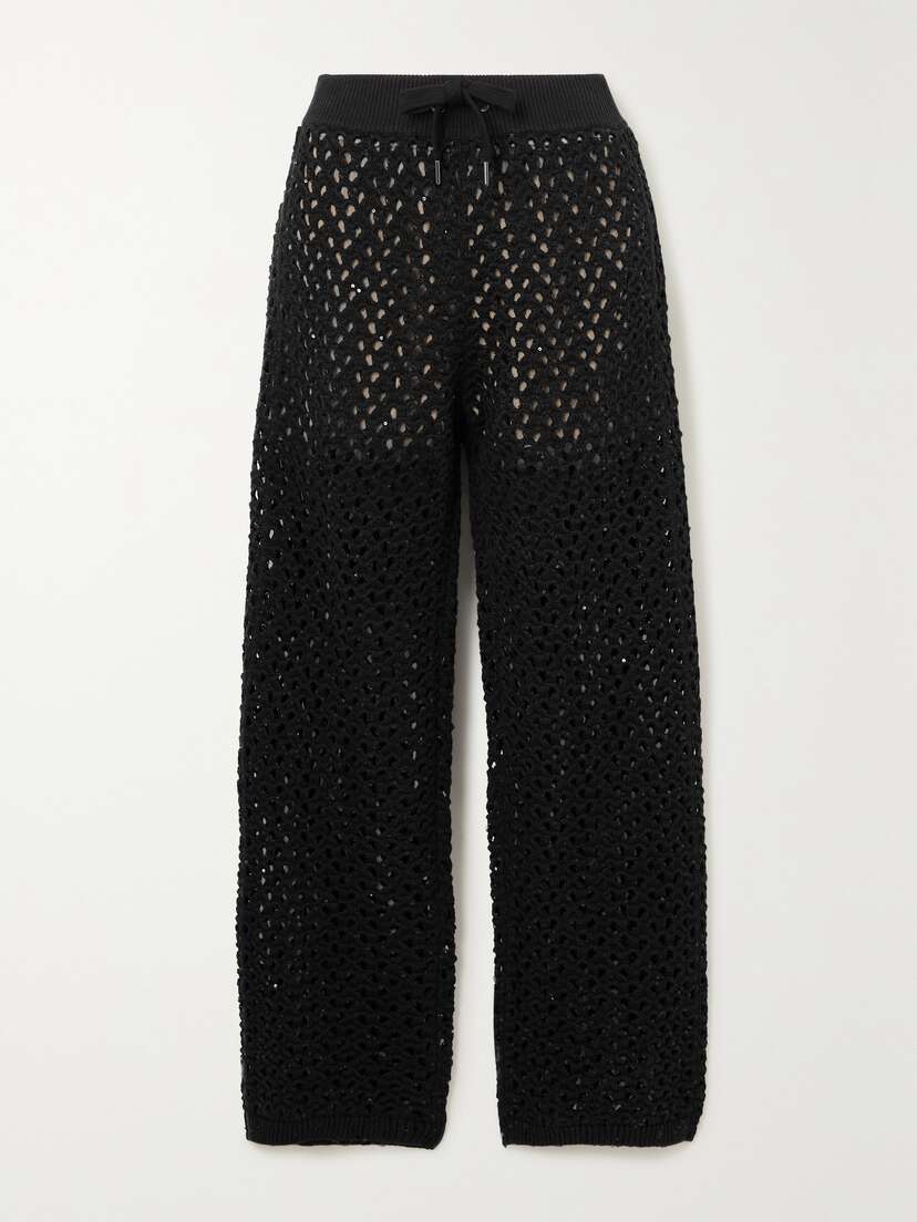 Brunello Cucinelli Sequin-embellished Cotton, Linen And Silk-blend Straight-leg Pants