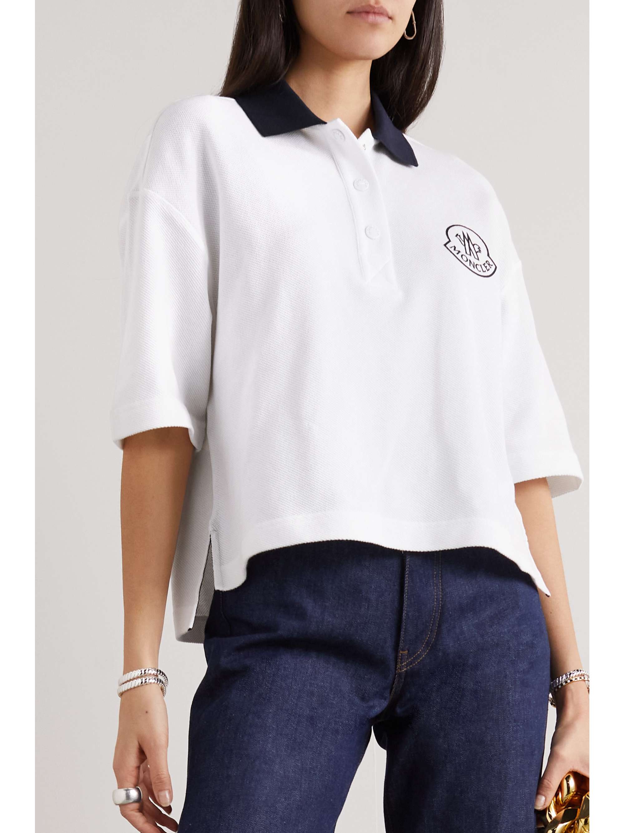 MONCLER Appliquéd cotton-piqué polo shirt