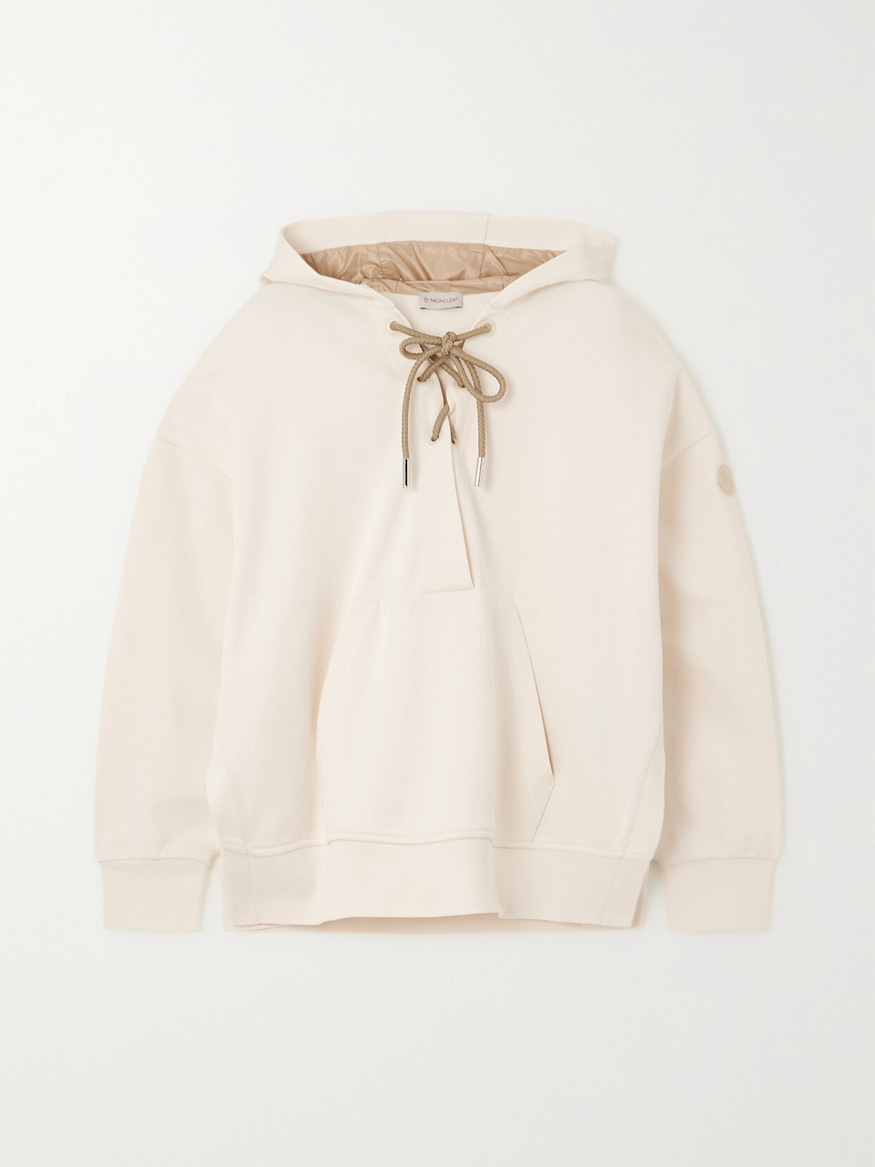 MONCLER LACE-UP COTTON-BLEND JERSEY HOODIE