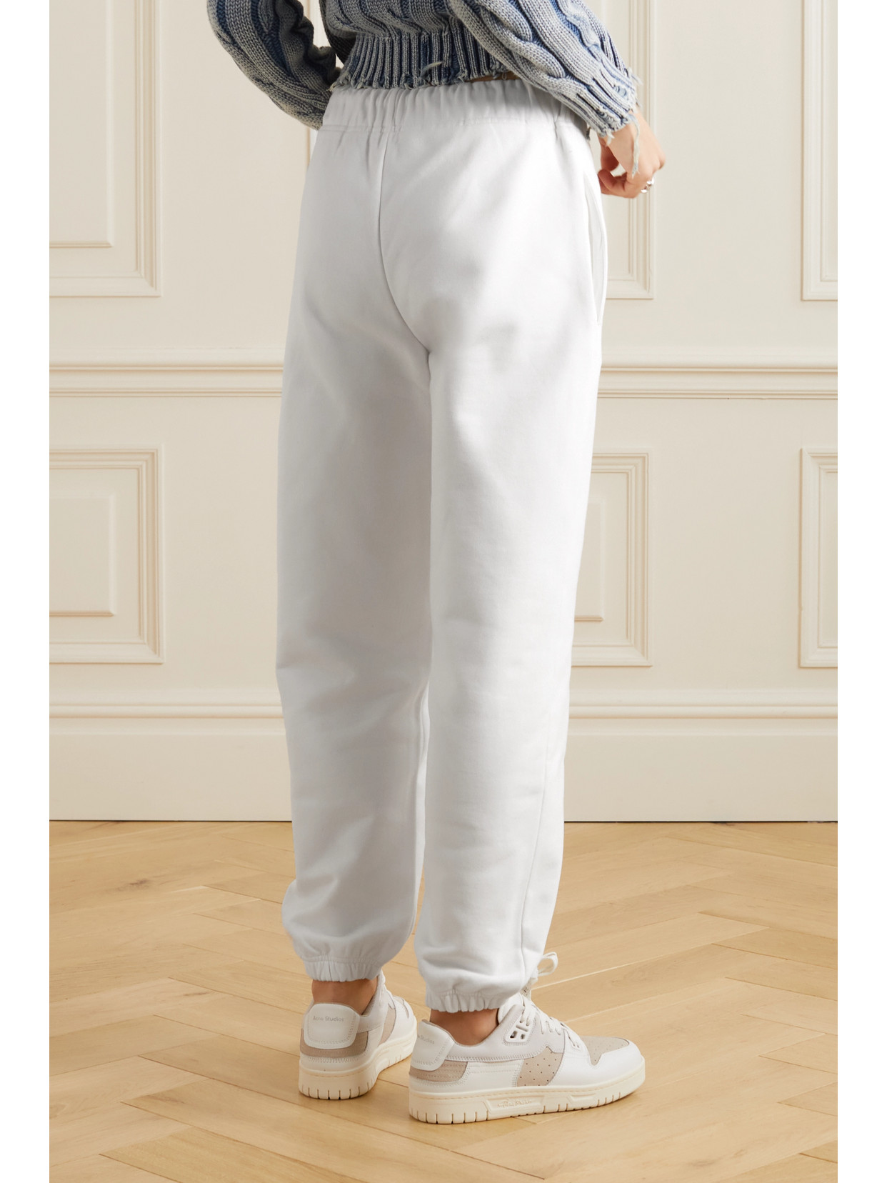 Moncler Cotton Fleece Track Pants With Elastic Cuffs In White
