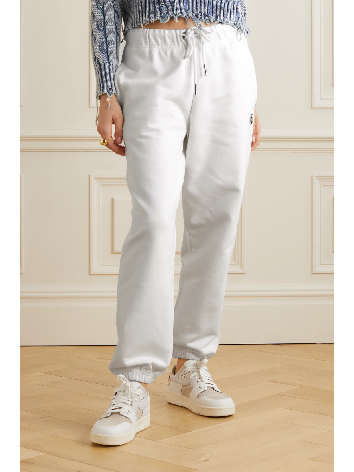 Moncler Cotton Fleece Track Pants With Elastic Cuffs In White