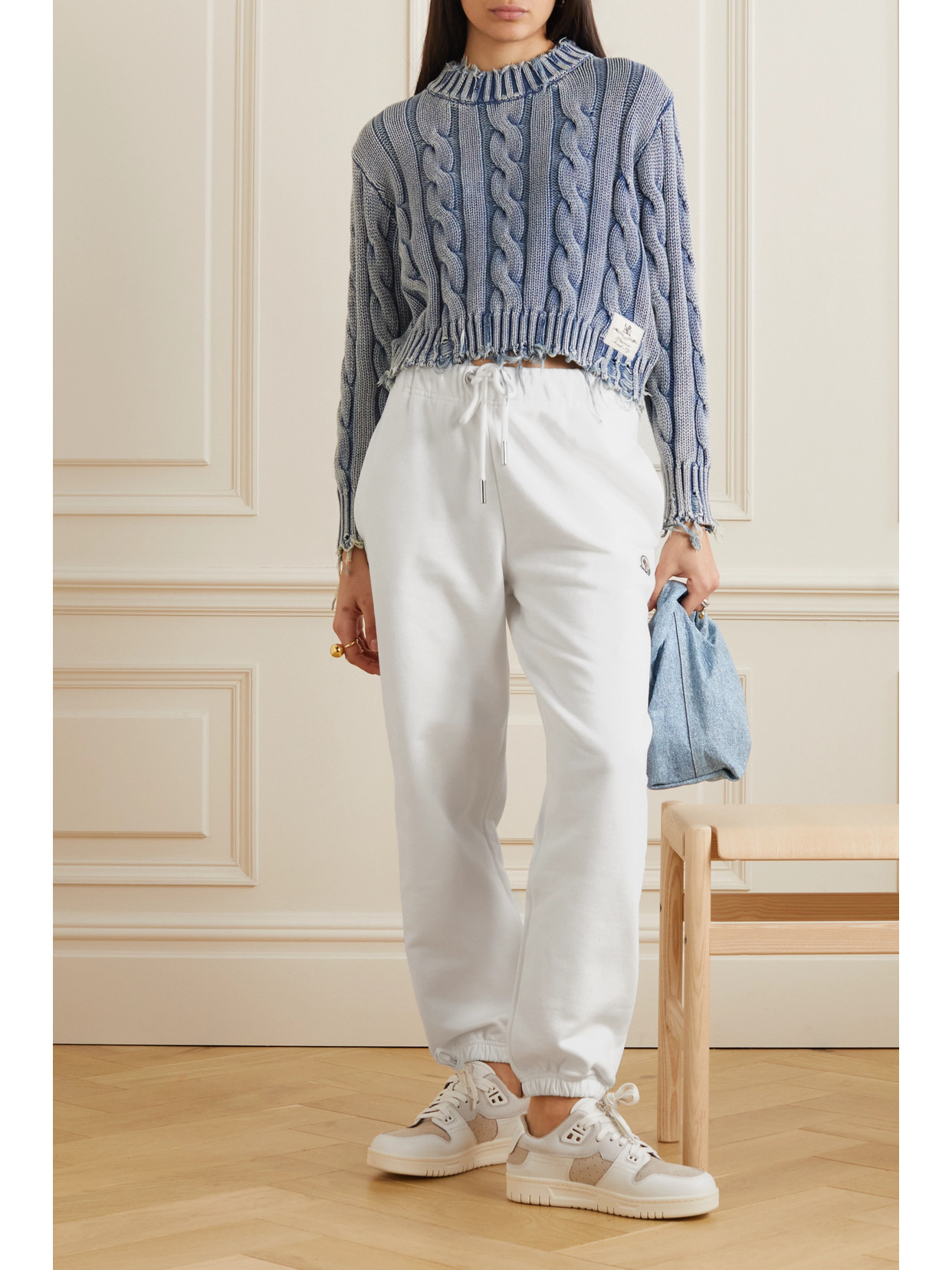 Moncler Cotton Fleece Track Pants With Elastic Cuffs In White