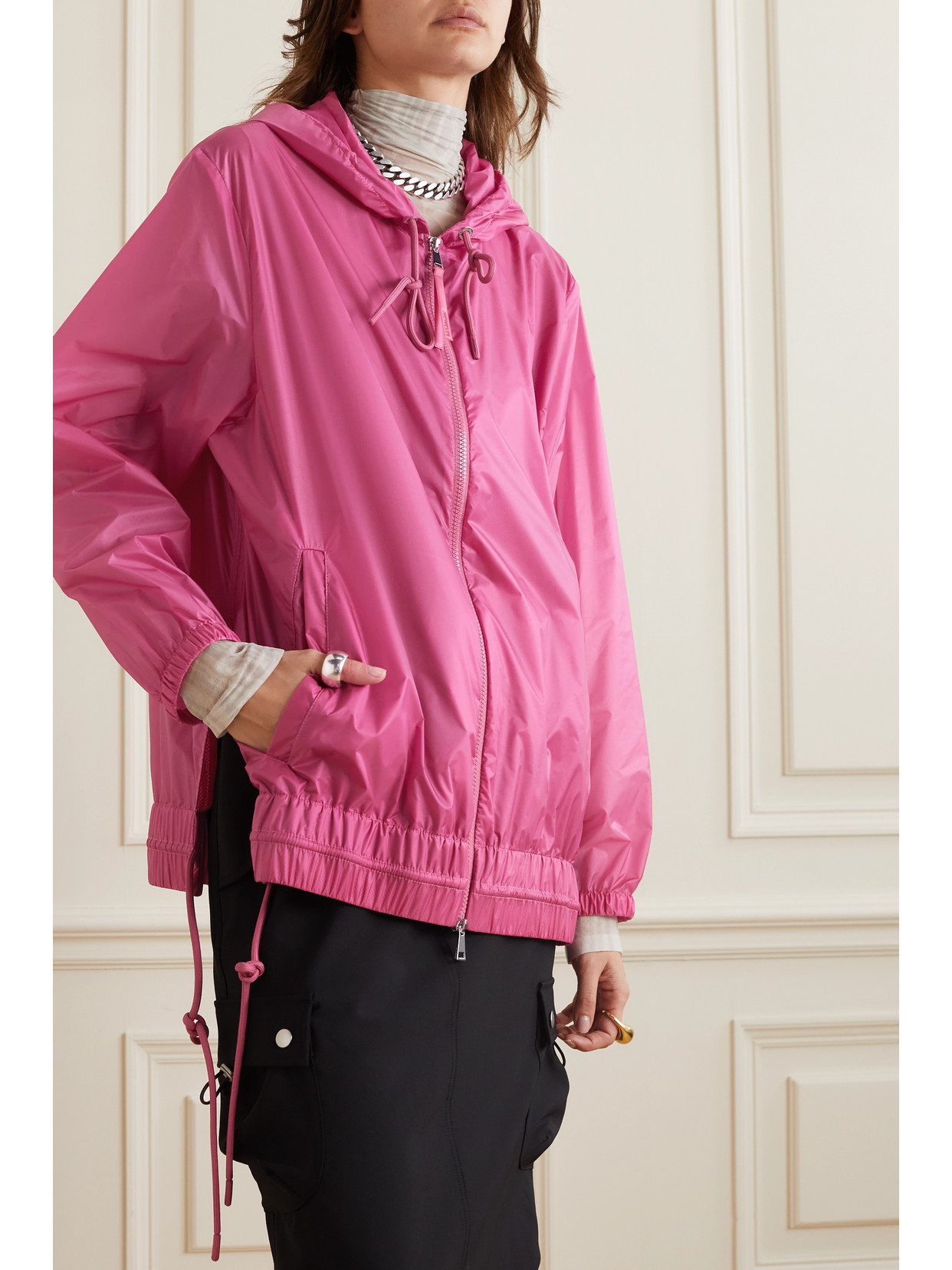 Moncler Pointu Printed Shell Hooded Jacket In Pink