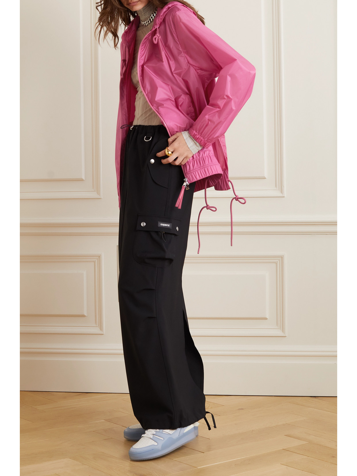 Moncler Pointu Printed Shell Hooded Jacket In Pink