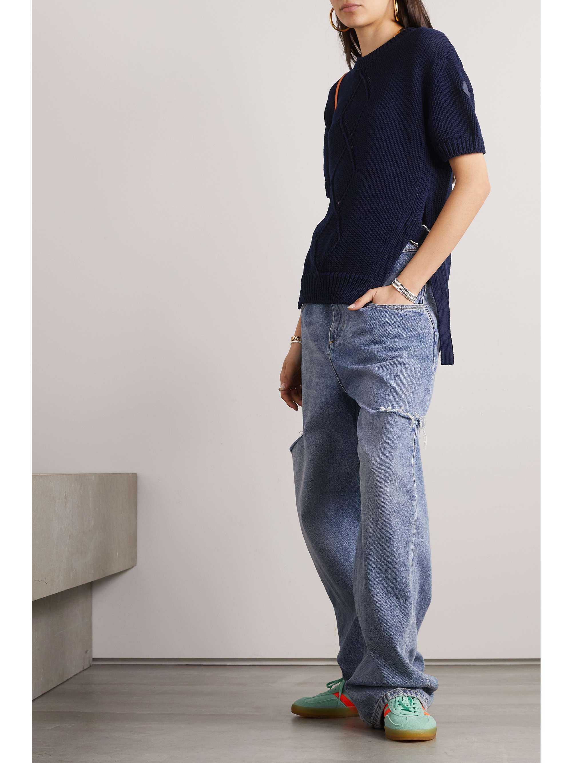 MONCLER Cutout ribbed cotton T-shirt
