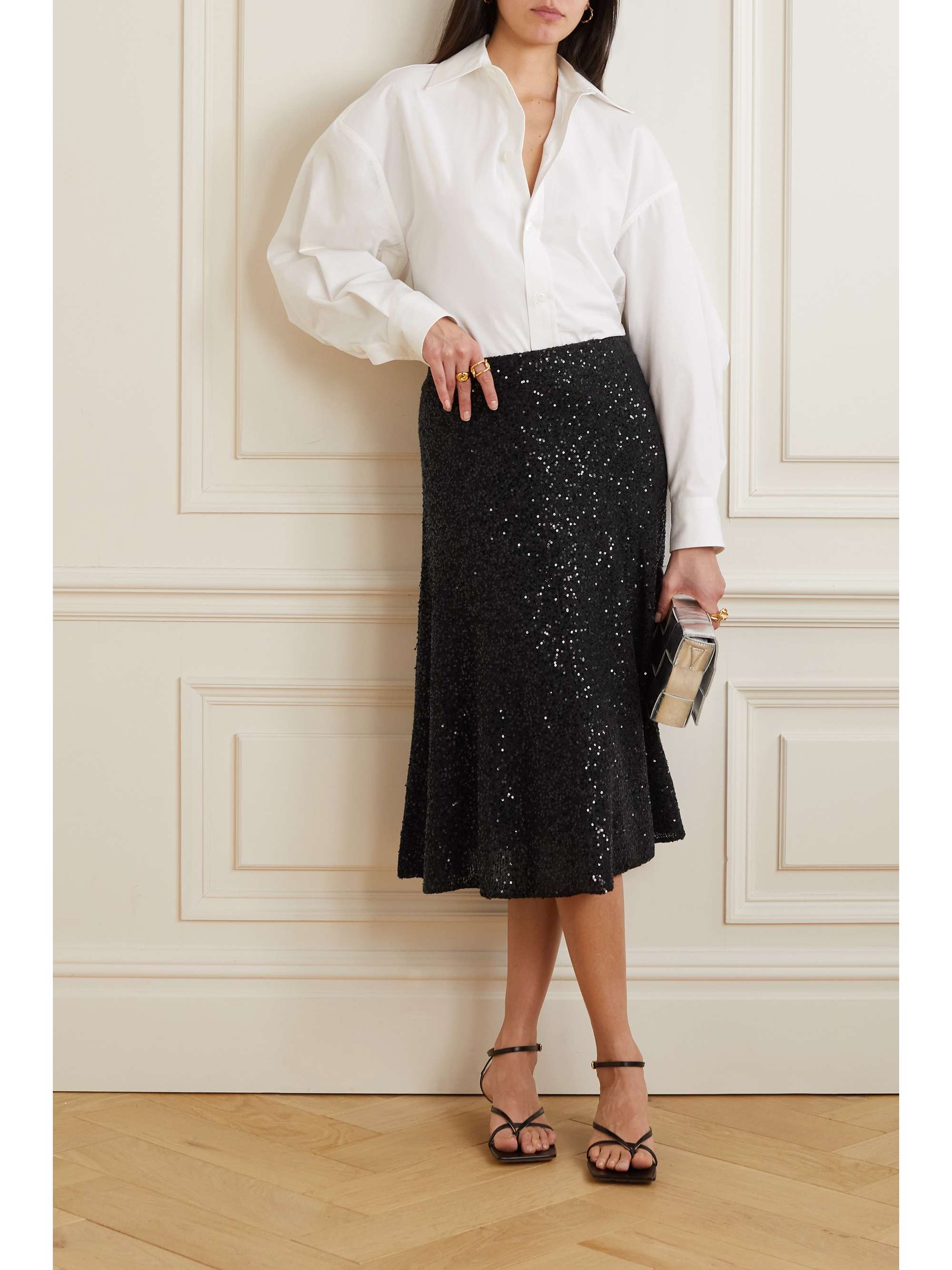BRUNELLO CUCINELLI Sequined linen, cashmere and silk-blend midi skirt