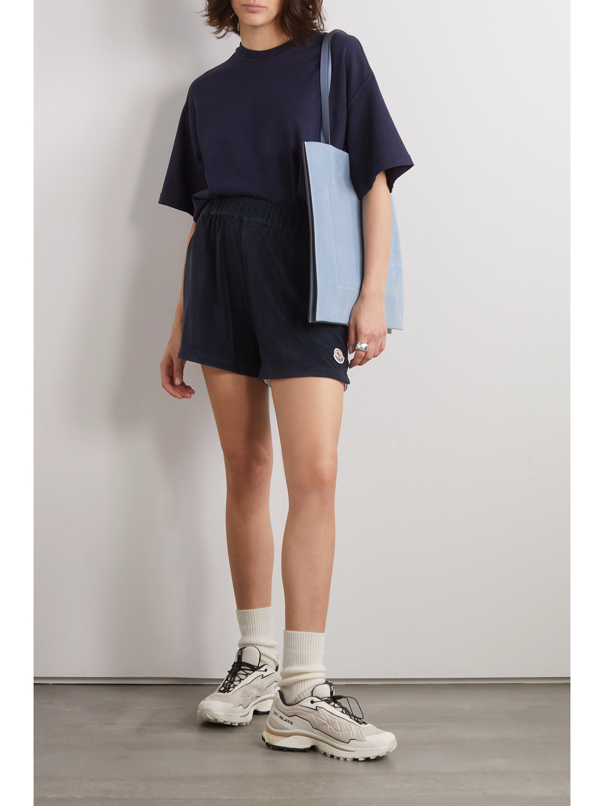 Moncler Cotton-blend Terry Shorts In Blue