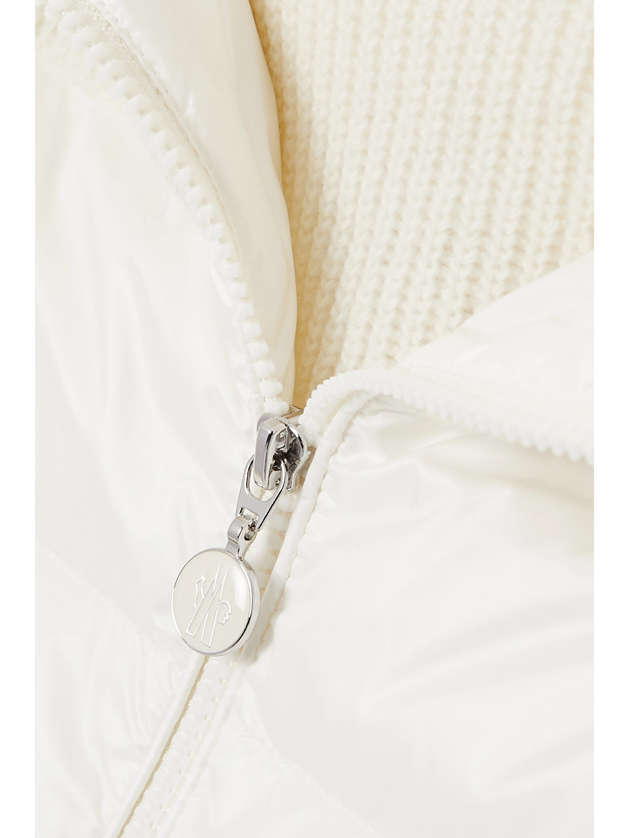 Shop Moncler Ribbed Wool And Quilted Shell Down Hoodie In White