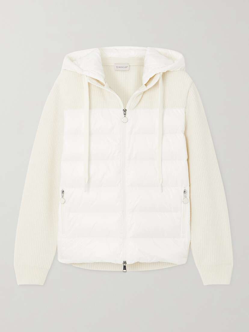 Moncler Ribbed Wool And Quilted Shell Down Hoodie